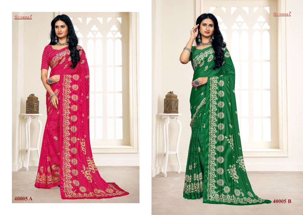 FAIR-21 BY SUSHMA 40001-A TO 40006-B SERIES INDIAN TRADITIONAL WEAR COLLECTION BEAUTIFUL STYLISH FANCY COLORFUL PARTY WEAR & OCCASIONAL WEAR FANCY SAREES AT WHOLESALE PRICE