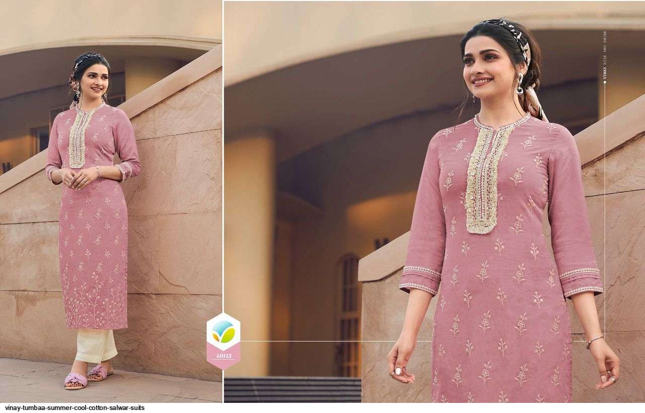 TUMBAA SUMMER COOL BY VINAY FASHION 40111 TO 40118 SERIES DESIGNER STYLISH FANCY COLORFUL BEAUTIFUL PARTY WEAR & ETHNIC WEAR COLLECTION CHANDERI COTTON KURTIS WITH BOTTOM AT WHOLESALE PRICE