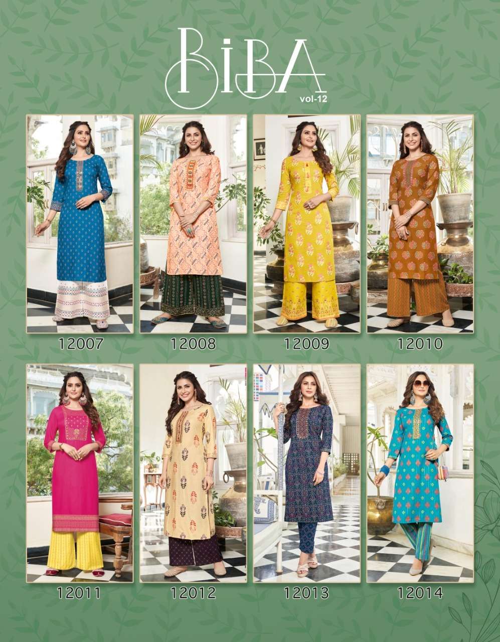 BIBA VOL-12 BY DIYA TRENDS 12001 TO 12014 SERIES BEAUTIFUL COLORFUL STYLISH FANCY CASUAL WEAR & ETHNIC WEAR & READY TO WEAR RAYON PRINT KURTIS WITH BOTTOM AT WHOLESALE PRICE