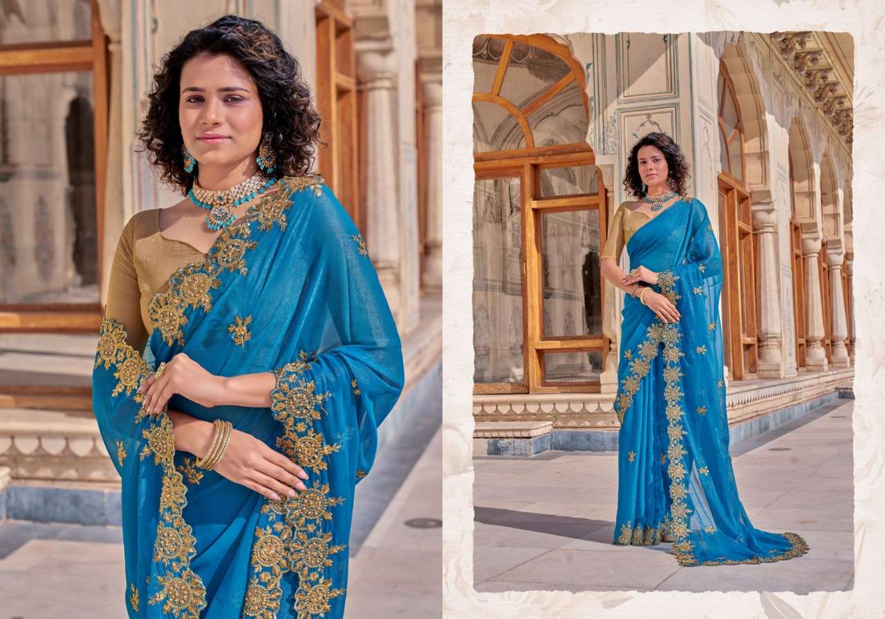 CHAKRA SHIMMER BY YADU NANDAN FASHION 01 TO 05 SERIES INDIAN TRADITIONAL WEAR COLLECTION BEAUTIFUL STYLISH FANCY COLORFUL PARTY WEAR & OCCASIONAL WEAR CHIFFON SAREES AT WHOLESALE PRICE
