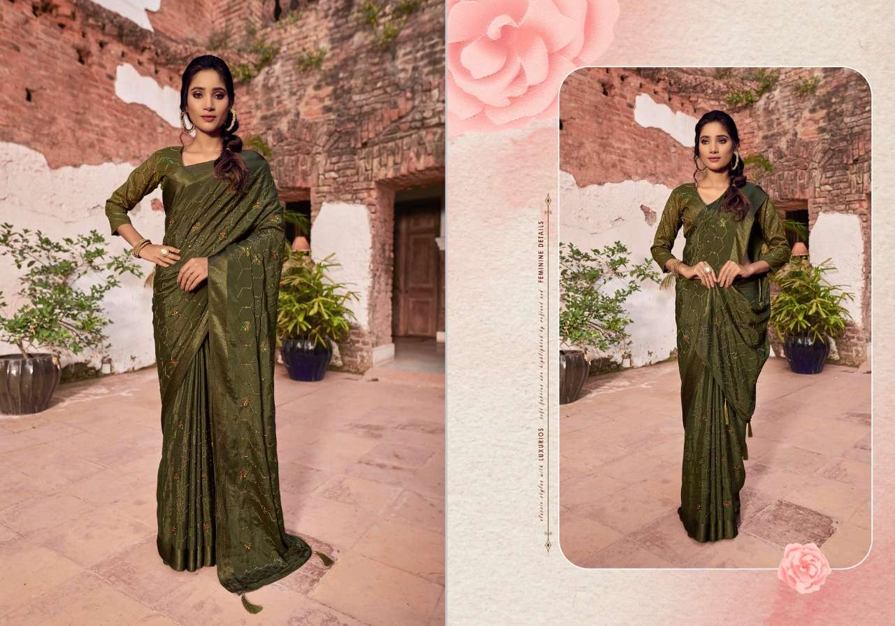 BUTTERFLY SWAROVSKI BY YADU NANDAN FASHION 01 TO 06 SERIES INDIAN TRADITIONAL WEAR COLLECTION BEAUTIFUL STYLISH FANCY COLORFUL PARTY WEAR & OCCASIONAL WEAR CHINNON SATIN SAREES AT WHOLESALE PRICE