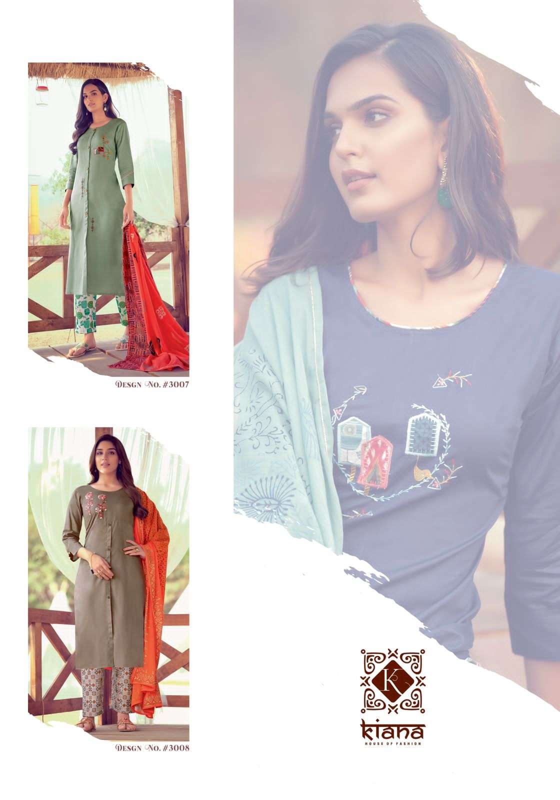 KASHIDA BY KIANA 3001 TO 3008 SERIES BEAUTIFUL SUITS COLORFUL STYLISH FANCY CASUAL WEAR & ETHNIC WEAR PURE COTTON EMBROIDERED DRESSES AT WHOLESALE PRICE