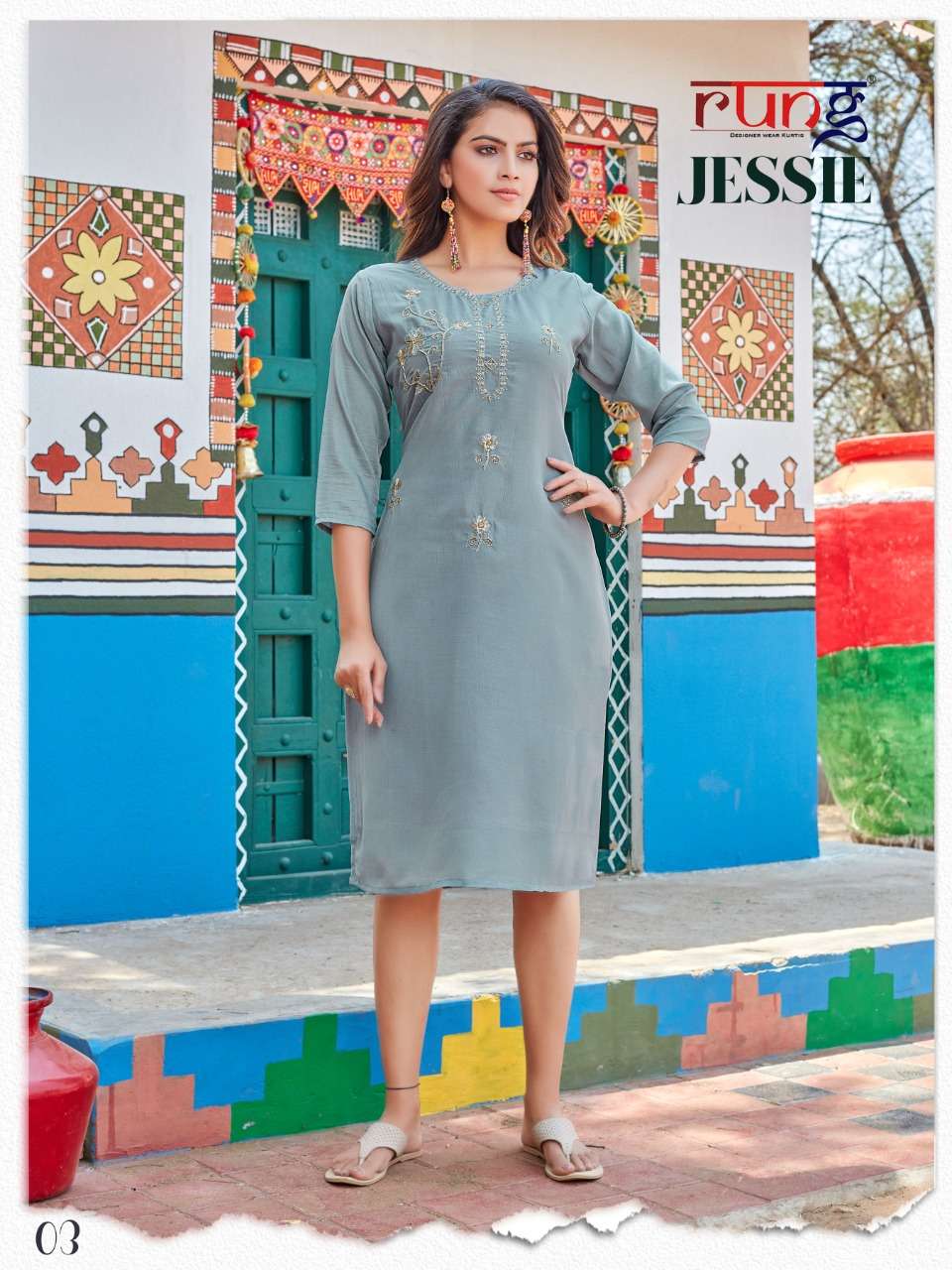 JESSIE BY RUNG 01 TO 08 SERIES DESIGNER STYLISH FANCY COLORFUL BEAUTIFUL PARTY WEAR & ETHNIC WEAR COLLECTION CHINNON SILK KURTIS AT WHOLESALE PRICE