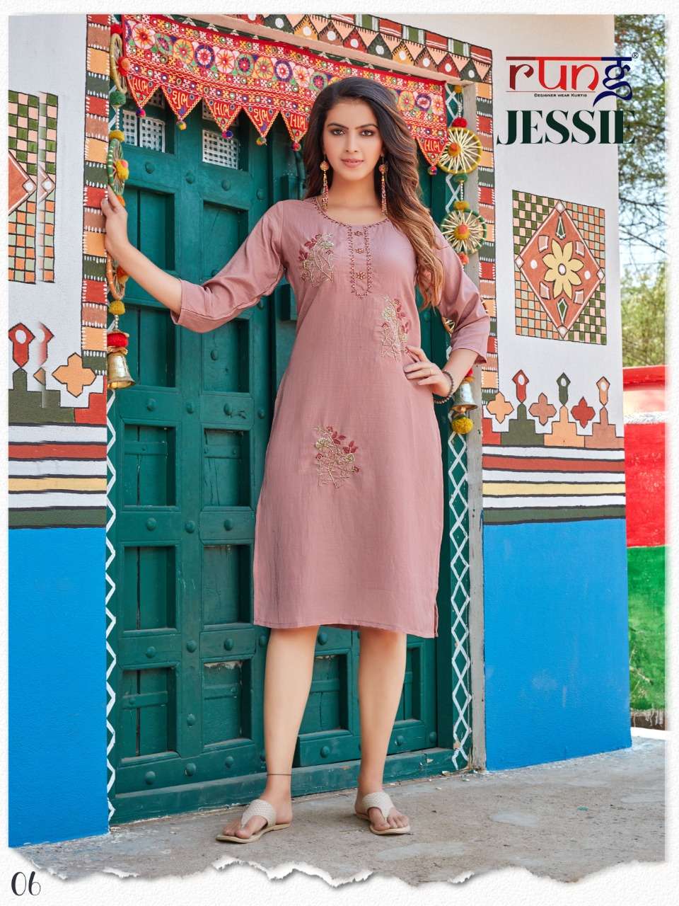 JESSIE BY RUNG 01 TO 08 SERIES DESIGNER STYLISH FANCY COLORFUL BEAUTIFUL PARTY WEAR & ETHNIC WEAR COLLECTION CHINNON SILK KURTIS AT WHOLESALE PRICE