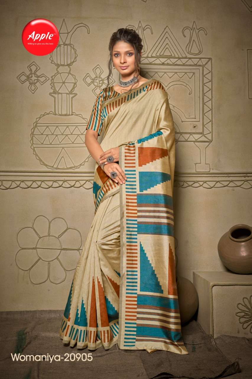 WOMANIYA VOL-20 BY APPLE 20901 TO 20908 SERIES INDIAN TRADITIONAL WEAR COLLECTION BEAUTIFUL STYLISH FANCY COLORFUL PARTY WEAR & OCCASIONAL WEAR BHAGALPURI SAREES AT WHOLESALE PRICE