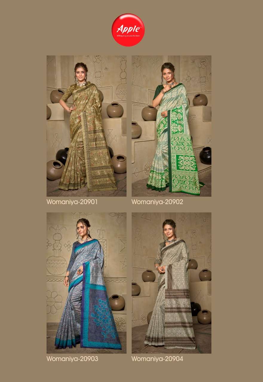 WOMANIYA VOL-20 BY APPLE 20901 TO 20908 SERIES INDIAN TRADITIONAL WEAR COLLECTION BEAUTIFUL STYLISH FANCY COLORFUL PARTY WEAR & OCCASIONAL WEAR BHAGALPURI SAREES AT WHOLESALE PRICE