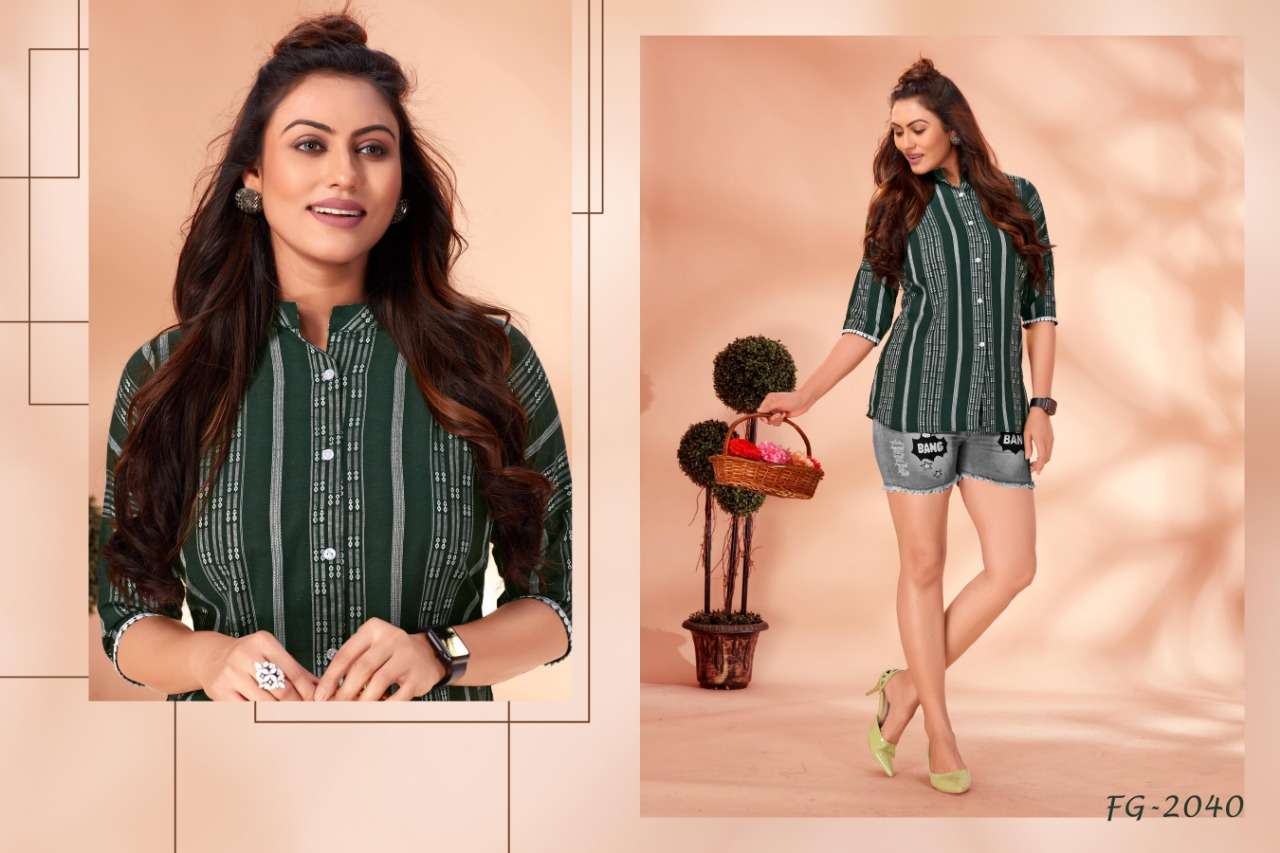 PARIS BY FASHION GALLERIA 2038 TO 2041 SERIES BEAUTIFUL STYLISH FANCY COLORFUL CASUAL WEAR & ETHNIC WEAR PURE COTTON TOPS AT WHOLESALE PRICE