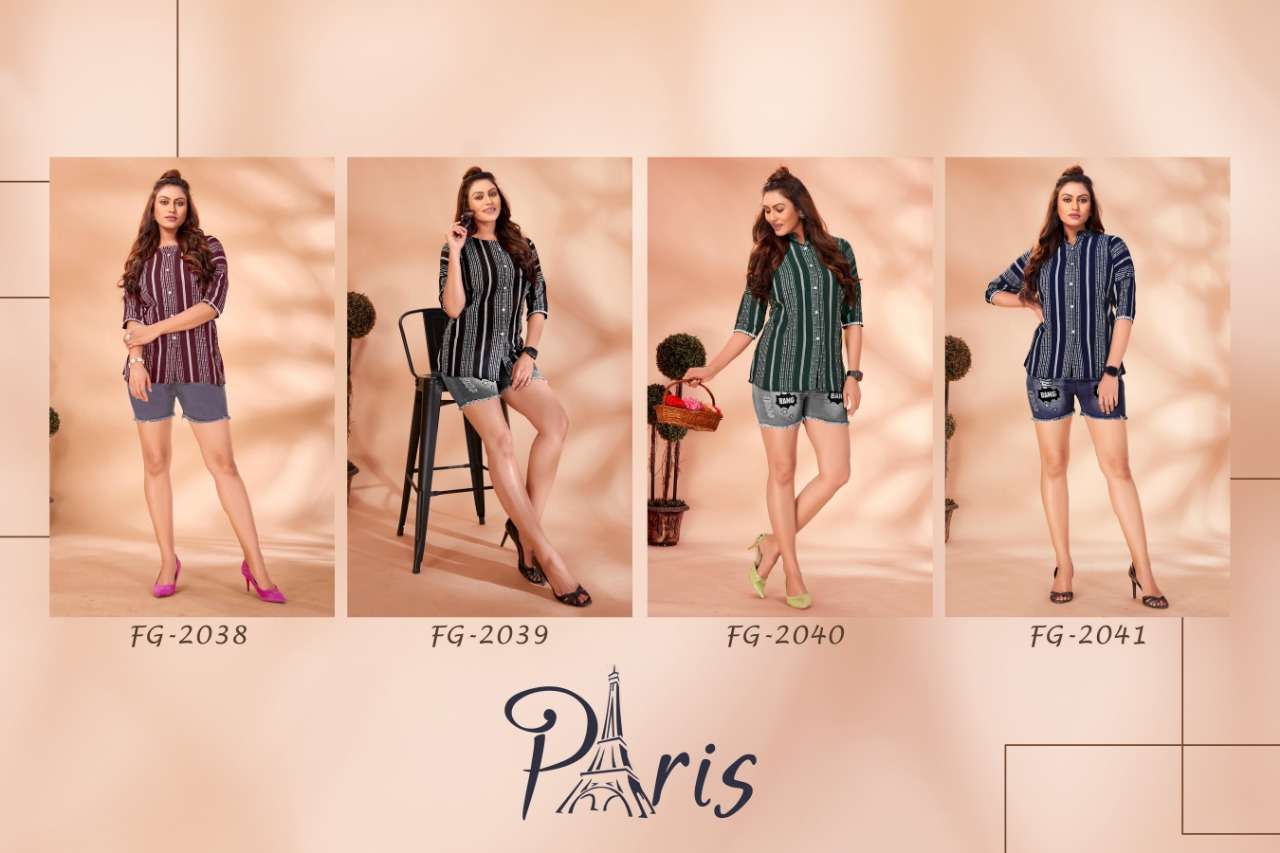 PARIS BY FASHION GALLERIA 2038 TO 2041 SERIES BEAUTIFUL STYLISH FANCY COLORFUL CASUAL WEAR & ETHNIC WEAR PURE COTTON TOPS AT WHOLESALE PRICE