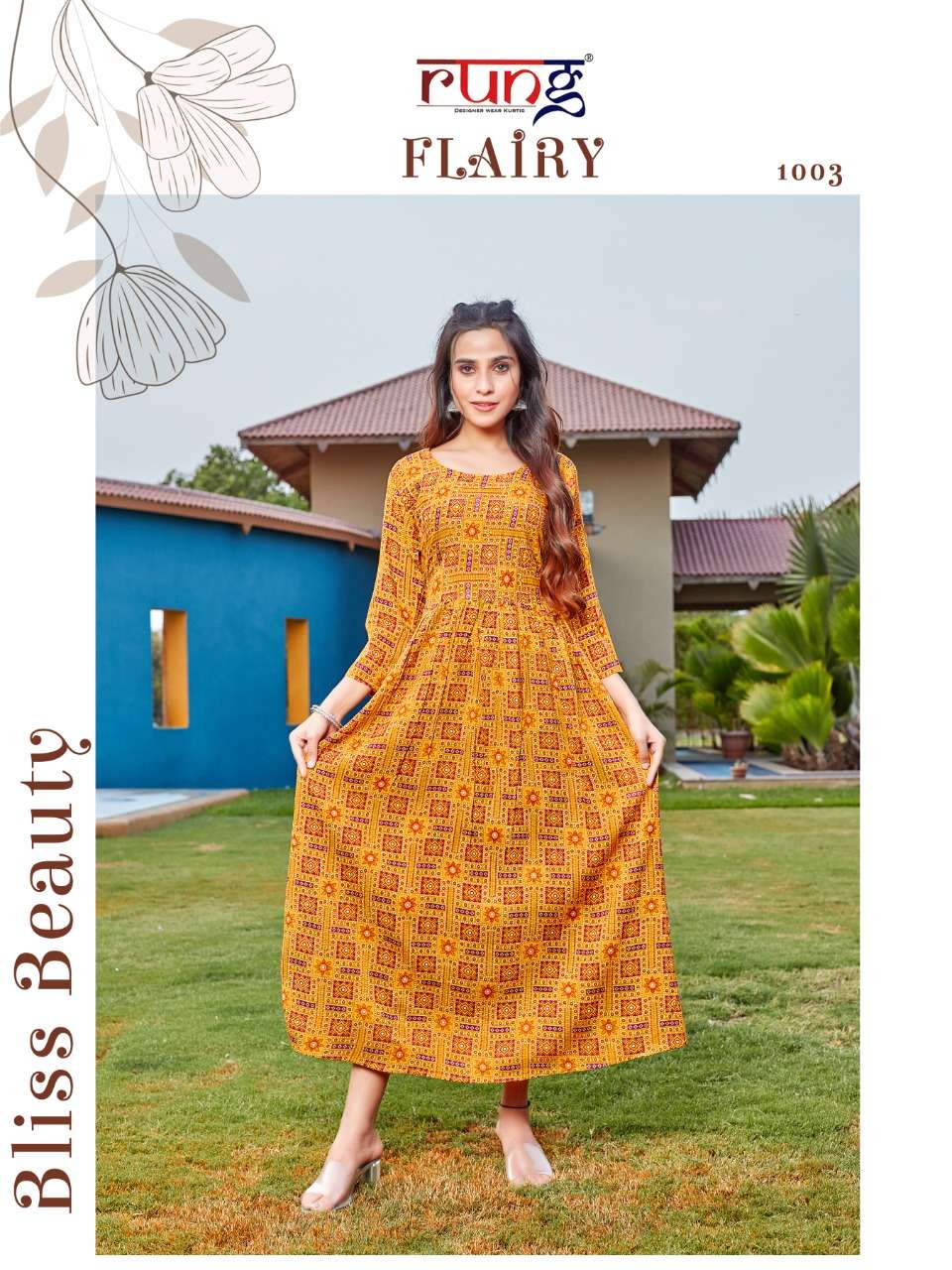 FLAIRY BY RUNG 1001 TO 1008 SERIES DESIGNER STYLISH FANCY COLORFUL BEAUTIFUL PARTY WEAR & ETHNIC WEAR COLLECTION RAYON KURTIS AT WHOLESALE PRICE