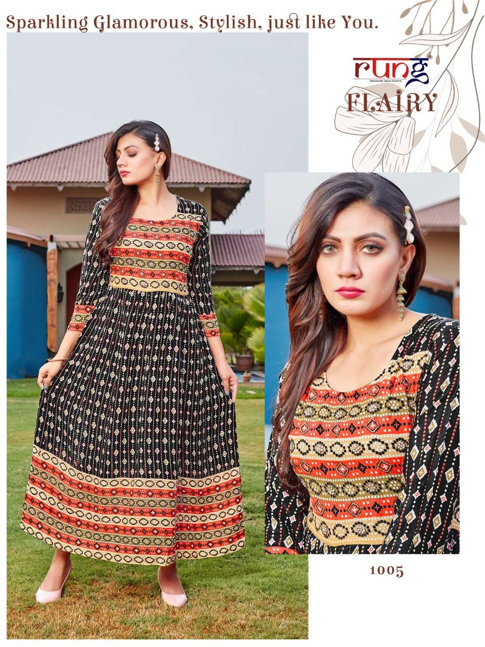 FLAIRY BY RUNG 1001 TO 1008 SERIES DESIGNER STYLISH FANCY COLORFUL BEAUTIFUL PARTY WEAR & ETHNIC WEAR COLLECTION RAYON KURTIS AT WHOLESALE PRICE
