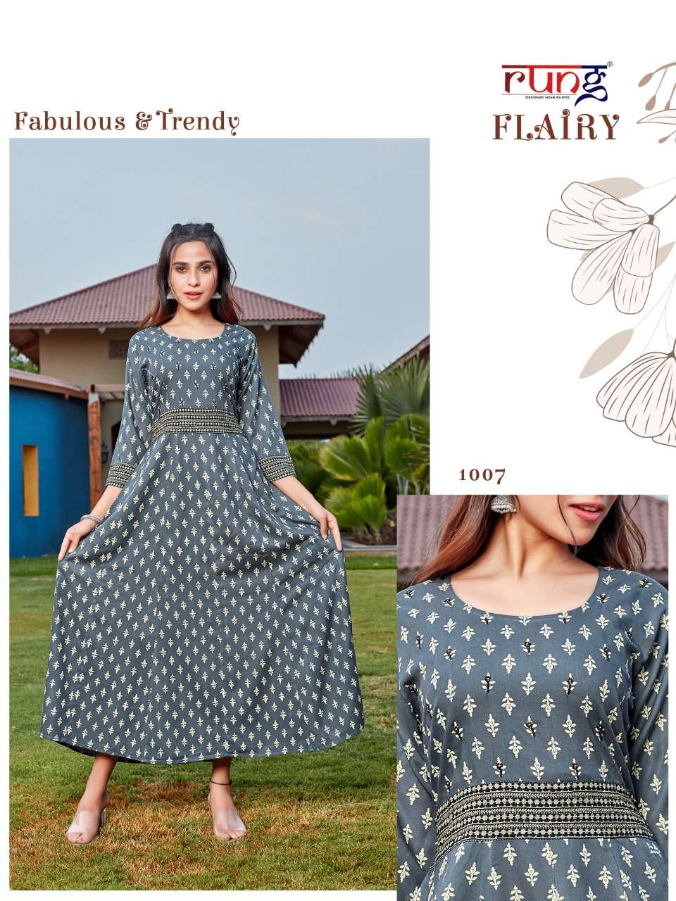 FLAIRY BY RUNG 1001 TO 1008 SERIES DESIGNER STYLISH FANCY COLORFUL BEAUTIFUL PARTY WEAR & ETHNIC WEAR COLLECTION RAYON KURTIS AT WHOLESALE PRICE