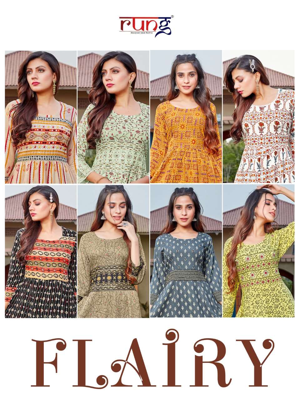 FLAIRY BY RUNG 1001 TO 1008 SERIES DESIGNER STYLISH FANCY COLORFUL BEAUTIFUL PARTY WEAR & ETHNIC WEAR COLLECTION RAYON KURTIS AT WHOLESALE PRICE