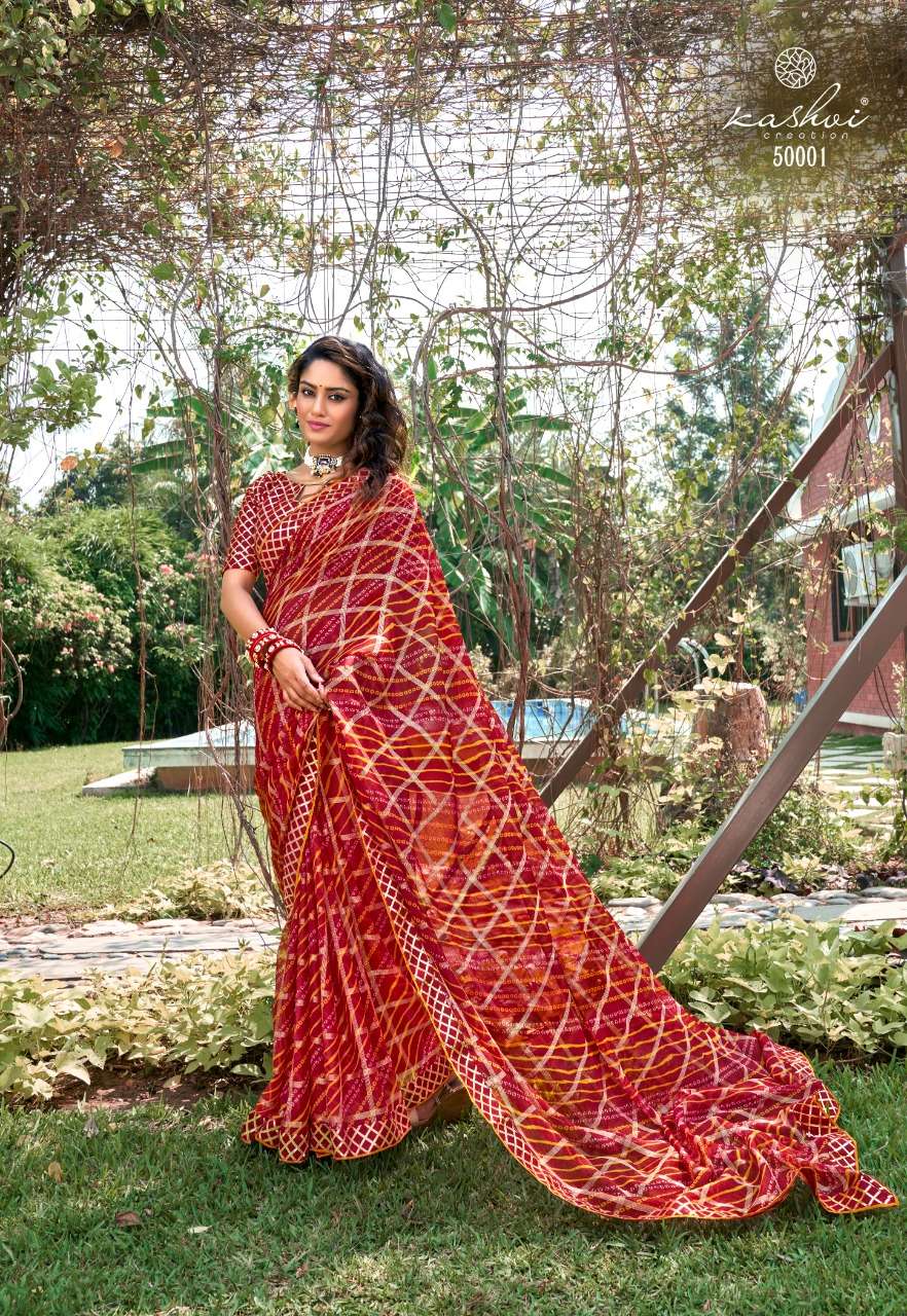 VAISHNAVI BY KASHVI CREATION 50001 TO 50010 SERIES INDIAN TRADITIONAL WEAR COLLECTION BEAUTIFUL STYLISH FANCY COLORFUL PARTY WEAR & OCCASIONAL WEAR CHIFFON SAREES AT WHOLESALE PRICE