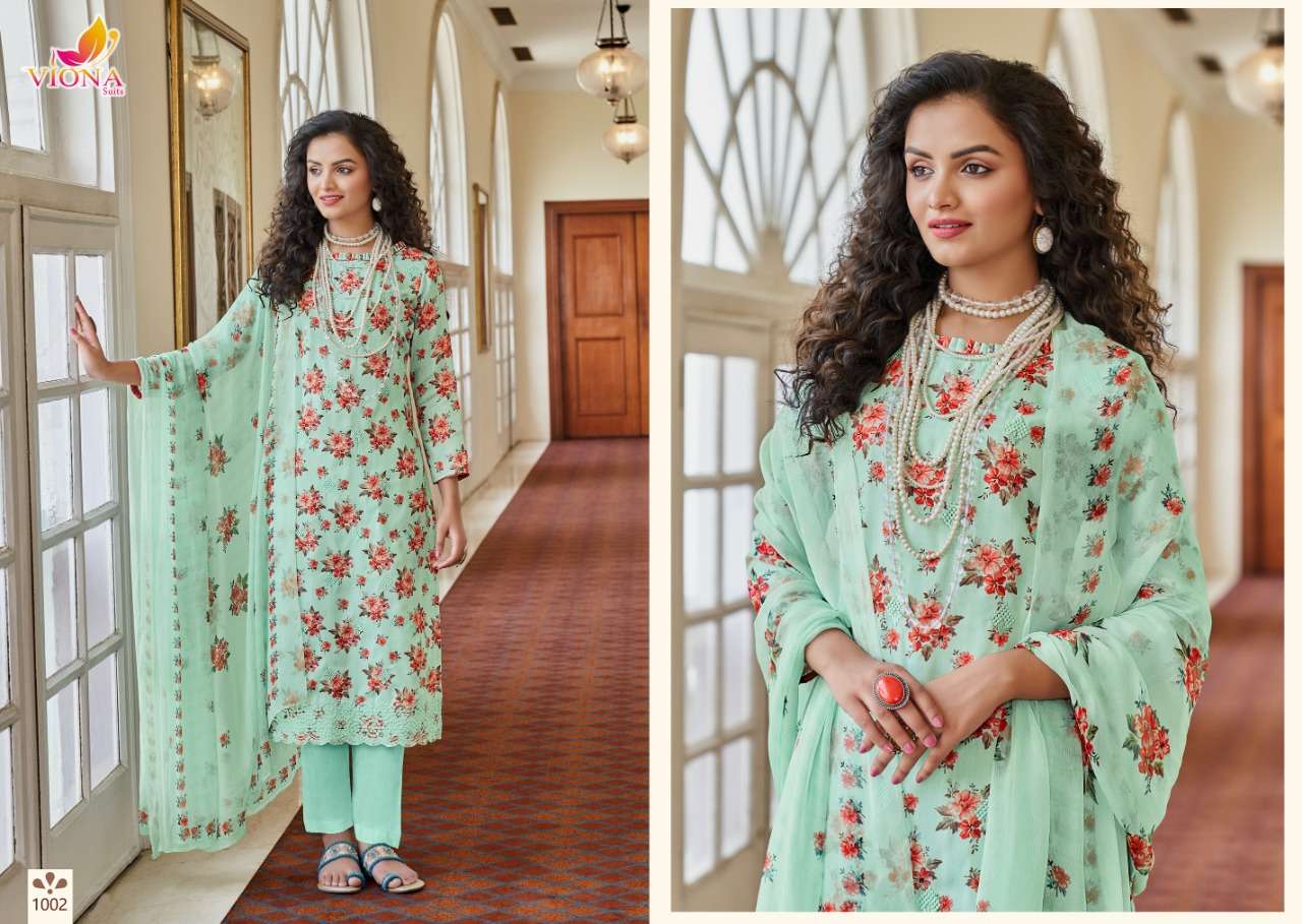 ANVI BY VIONA SUITS 1001 TO 1008 SERIES BEAUTIFUL SUITS COLORFUL STYLISH FANCY CASUAL WEAR & ETHNIC WEAR PURE COTTON PRINT DRESSES AT WHOLESALE PRICE
