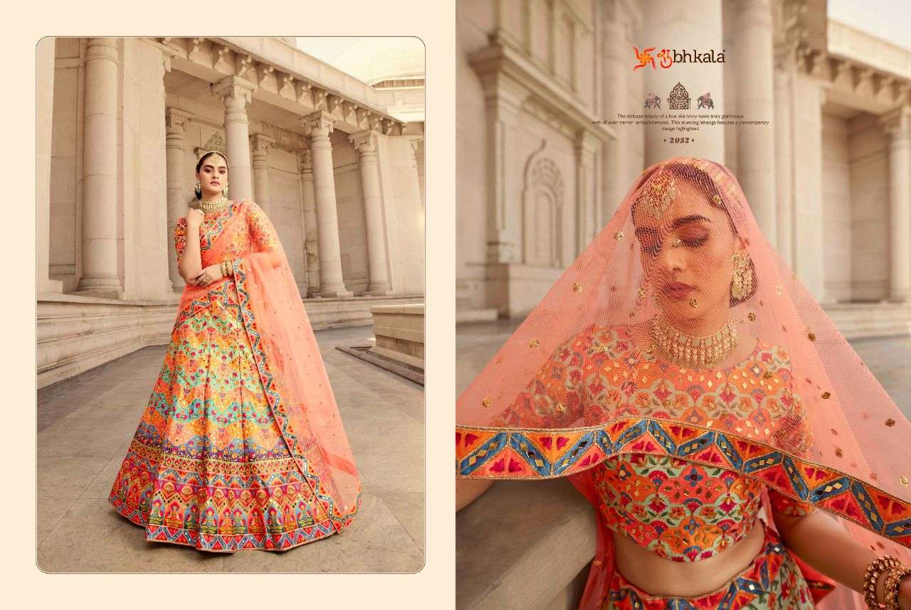 Veena Vol-2 By Shubhkala 2031 To 2034 Series Indian Traditional Beautiful Stylish Designer Banarasi Silk Jacquard Embroidered Party Wear Art Silk Lehengas At Wholesale Price