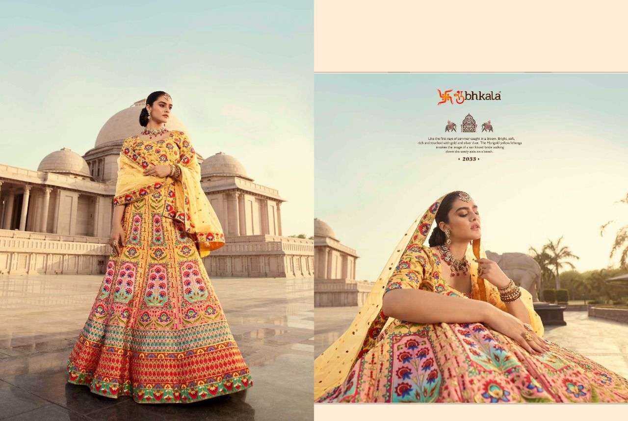 Veena Vol-2 By Shubhkala 2031 To 2034 Series Indian Traditional Beautiful Stylish Designer Banarasi Silk Jacquard Embroidered Party Wear Art Silk Lehengas At Wholesale Price