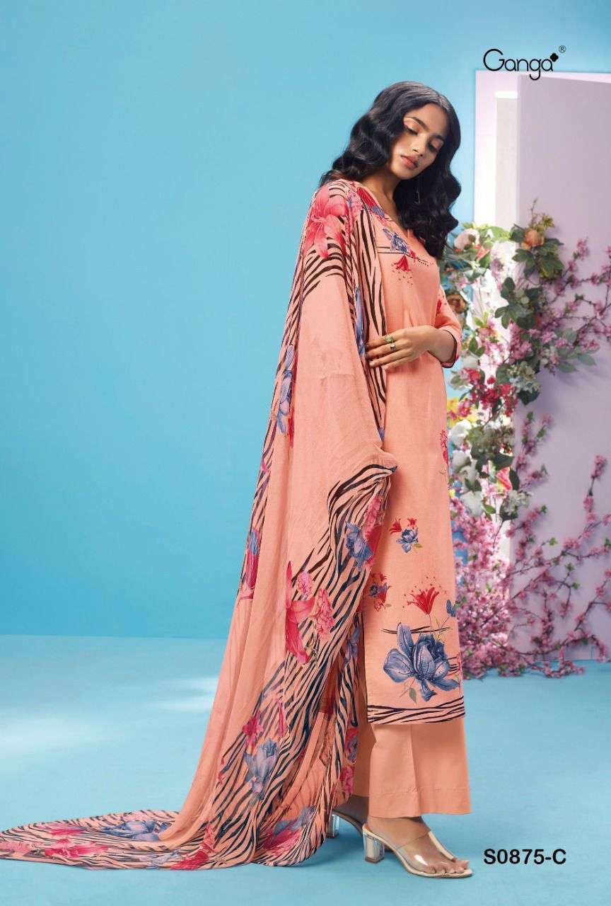 AILEE-875 BY GANGA FASHION 875-A TO 875-D SERIES BEAUTIFUL SUITS COLORFUL STYLISH FANCY CASUAL WEAR & ETHNIC WEAR COTTON PRINT DRESSES AT WHOLESALE PRICE