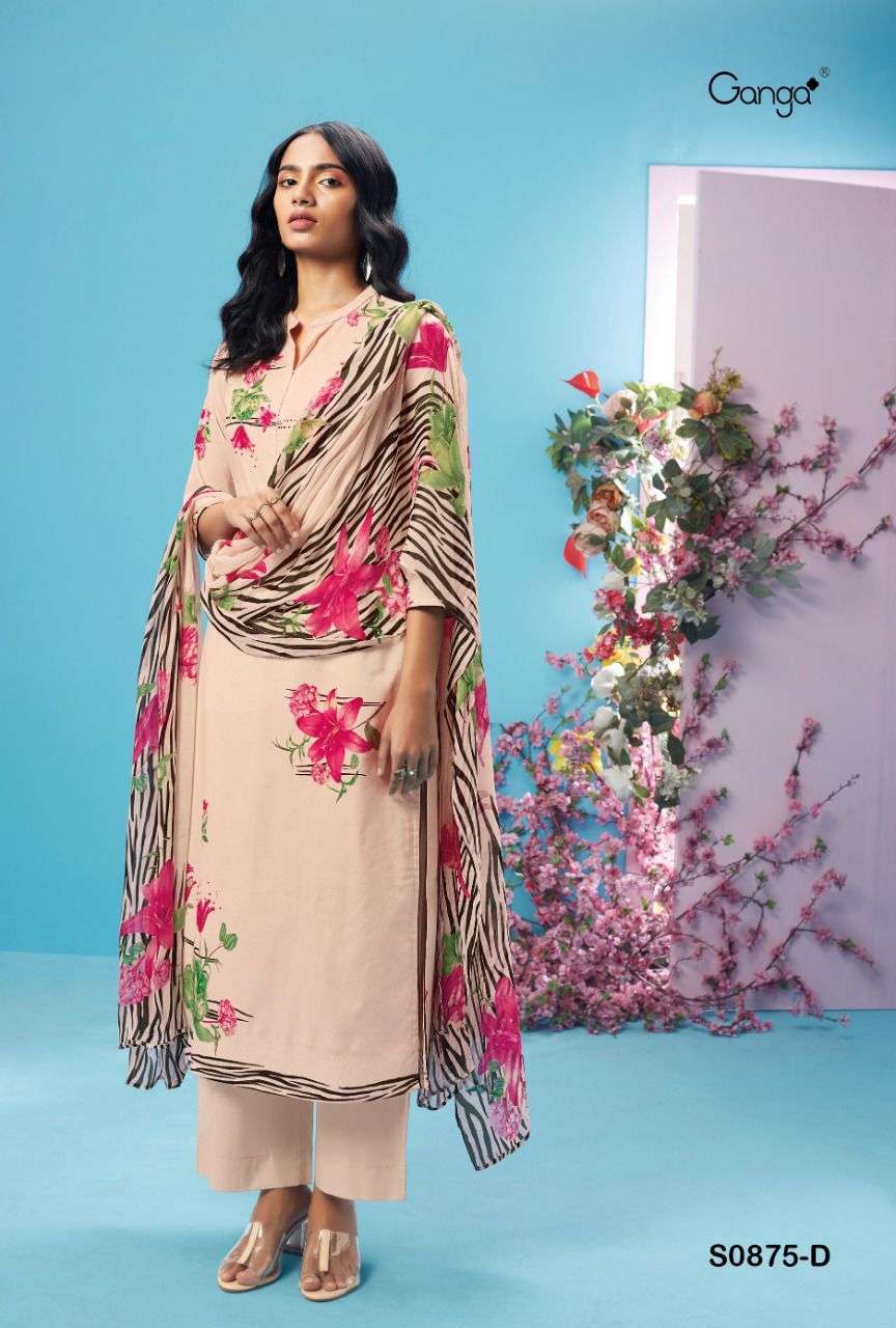 AILEE-875 BY GANGA FASHION 875-A TO 875-D SERIES BEAUTIFUL SUITS COLORFUL STYLISH FANCY CASUAL WEAR & ETHNIC WEAR COTTON PRINT DRESSES AT WHOLESALE PRICE