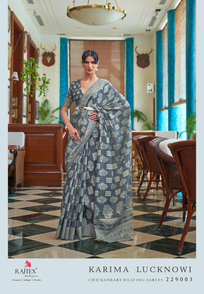 KARIMA LUCKNOWI BY RAJ TEX 229001 TO 229006 SERIES INDIAN TRADITIONAL WEAR COLLECTION BEAUTIFUL STYLISH FANCY COLORFUL PARTY WEAR & OCCASIONAL WEAR FANCY SAREES AT WHOLESALE PRICE
