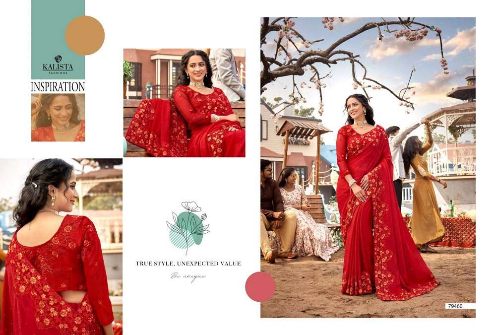 HARLEEN GOLD VOL-2 BY KALISTA FASHION 79460 TO 79467 SERIES INDIAN TRADITIONAL WEAR COLLECTION BEAUTIFUL STYLISH FANCY COLORFUL PARTY WEAR & OCCASIONAL WEAR CHIFFON SAREES AT WHOLESALE PRICE