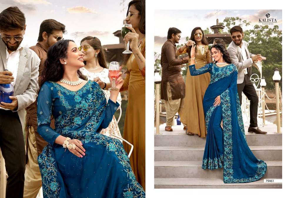 HARLEEN GOLD VOL-2 BY KALISTA FASHION 79460 TO 79467 SERIES INDIAN TRADITIONAL WEAR COLLECTION BEAUTIFUL STYLISH FANCY COLORFUL PARTY WEAR & OCCASIONAL WEAR CHIFFON SAREES AT WHOLESALE PRICE