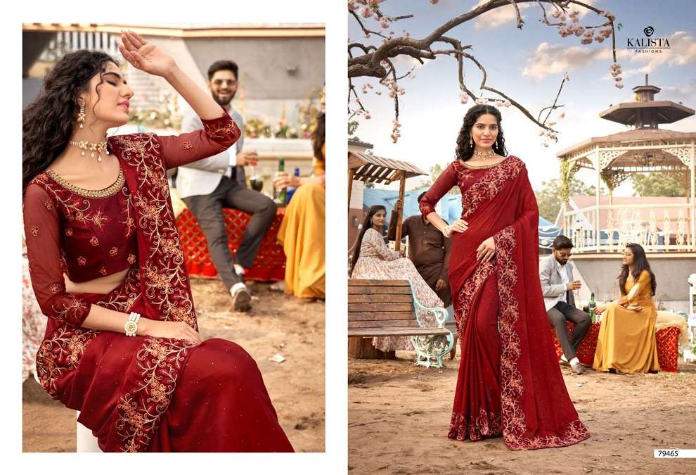 HARLEEN GOLD VOL-2 BY KALISTA FASHION 79460 TO 79467 SERIES INDIAN TRADITIONAL WEAR COLLECTION BEAUTIFUL STYLISH FANCY COLORFUL PARTY WEAR & OCCASIONAL WEAR CHIFFON SAREES AT WHOLESALE PRICE