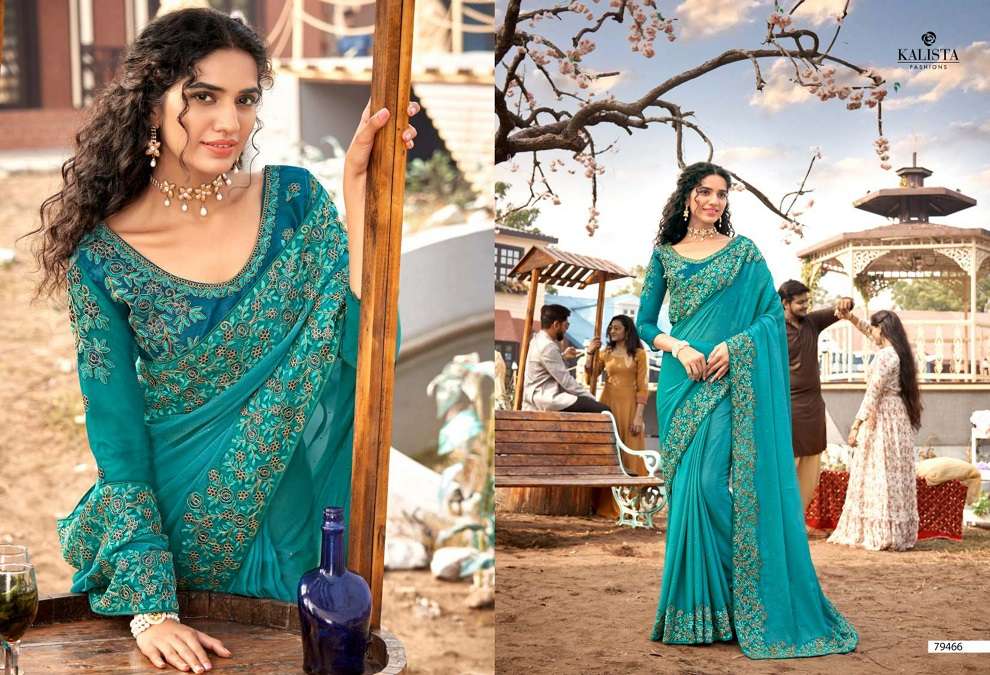 HARLEEN GOLD VOL-2 BY KALISTA FASHION 79460 TO 79467 SERIES INDIAN TRADITIONAL WEAR COLLECTION BEAUTIFUL STYLISH FANCY COLORFUL PARTY WEAR & OCCASIONAL WEAR CHIFFON SAREES AT WHOLESALE PRICE