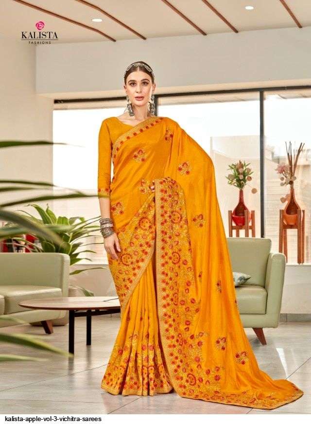 APPLE VOL-3 BY KALISTA FASHION 48475 TO 48482 SERIES INDIAN TRADITIONAL WEAR COLLECTION BEAUTIFUL STYLISH FANCY COLORFUL PARTY WEAR & OCCASIONAL WEAR VICHITRA SAREES AT WHOLESALE PRICE