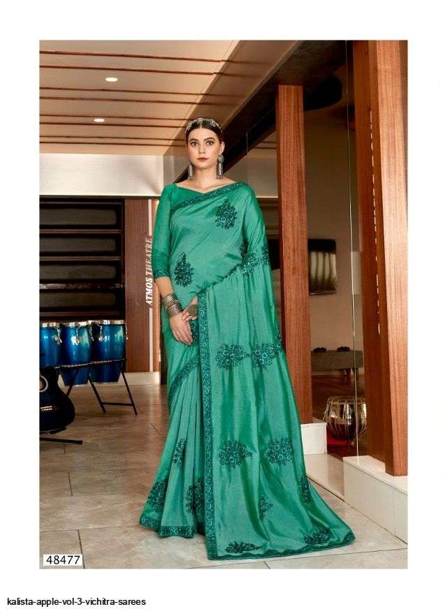 APPLE VOL-3 BY KALISTA FASHION 48475 TO 48482 SERIES INDIAN TRADITIONAL WEAR COLLECTION BEAUTIFUL STYLISH FANCY COLORFUL PARTY WEAR & OCCASIONAL WEAR VICHITRA SAREES AT WHOLESALE PRICE