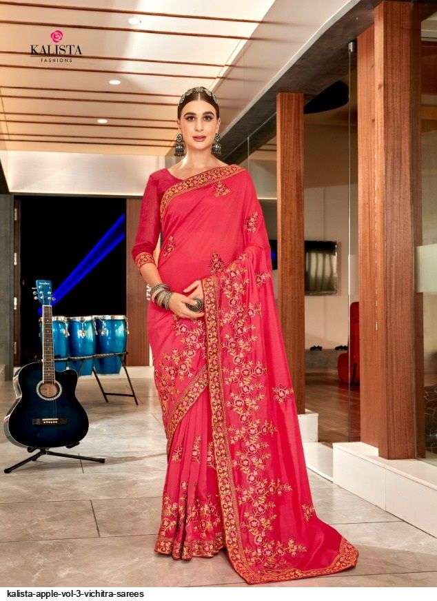 APPLE VOL-3 BY KALISTA FASHION 48475 TO 48482 SERIES INDIAN TRADITIONAL WEAR COLLECTION BEAUTIFUL STYLISH FANCY COLORFUL PARTY WEAR & OCCASIONAL WEAR VICHITRA SAREES AT WHOLESALE PRICE