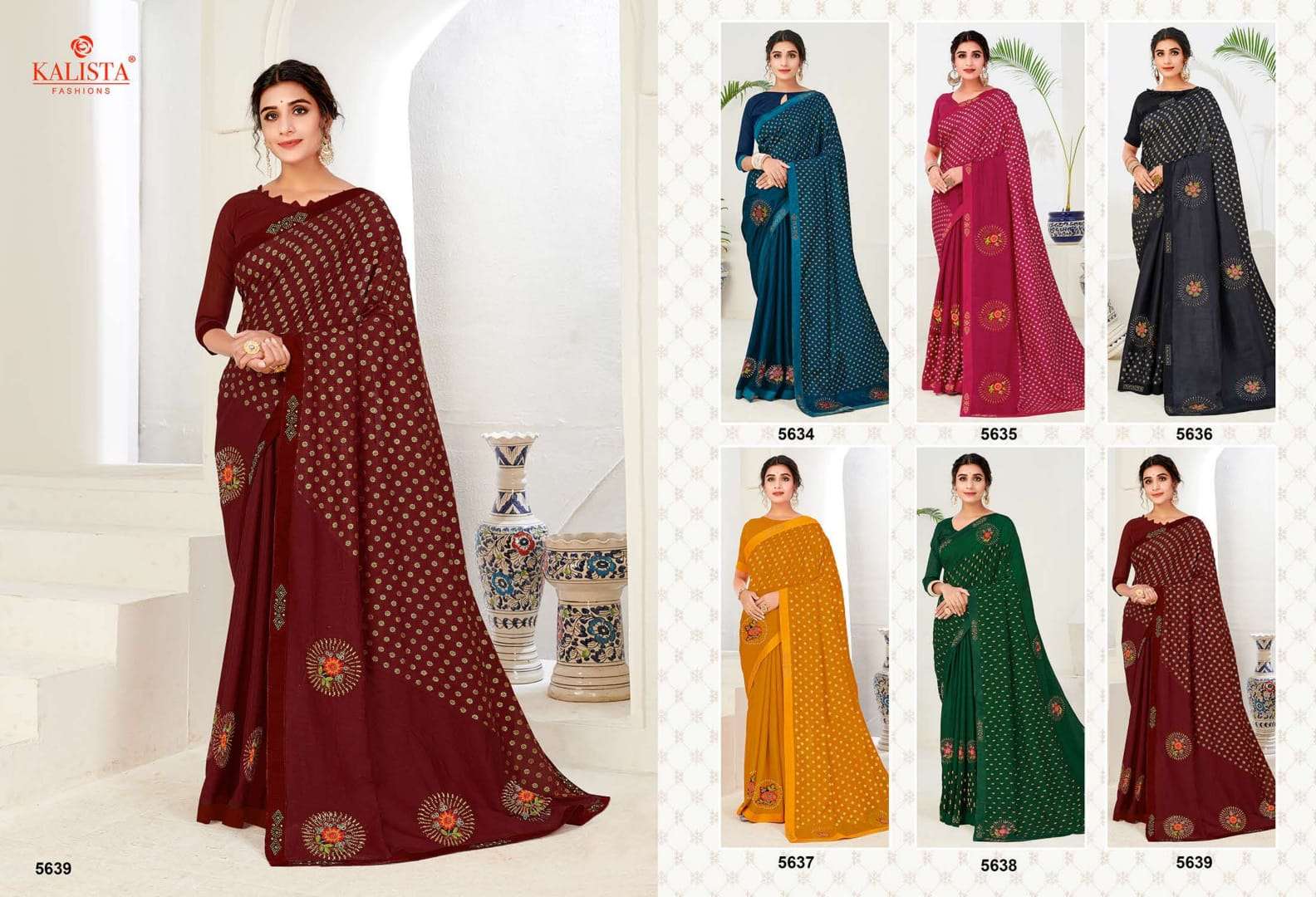 PAYTM BY KALISTA FASHION 5634 TO 5639 SERIES INDIAN TRADITIONAL WEAR COLLECTION BEAUTIFUL STYLISH FANCY COLORFUL PARTY WEAR & OCCASIONAL WEAR FANCY SAREES AT WHOLESALE PRICE