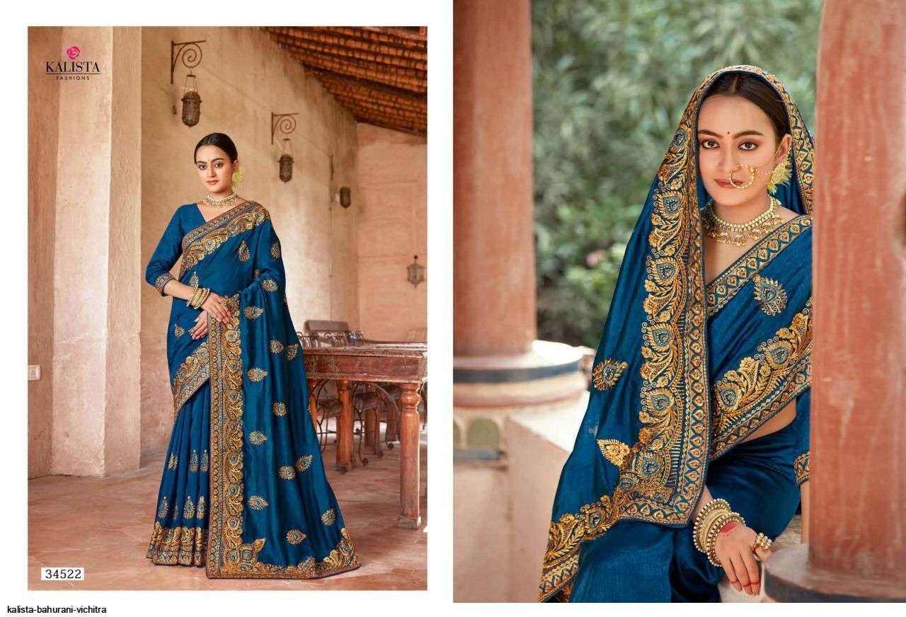 BAHURANI BY KALISTA FASHION 34521 TO 34528 SERIES INDIAN TRADITIONAL WEAR COLLECTION BEAUTIFUL STYLISH FANCY COLORFUL PARTY WEAR & OCCASIONAL WEAR VICHITRA SAREES AT WHOLESALE PRICE