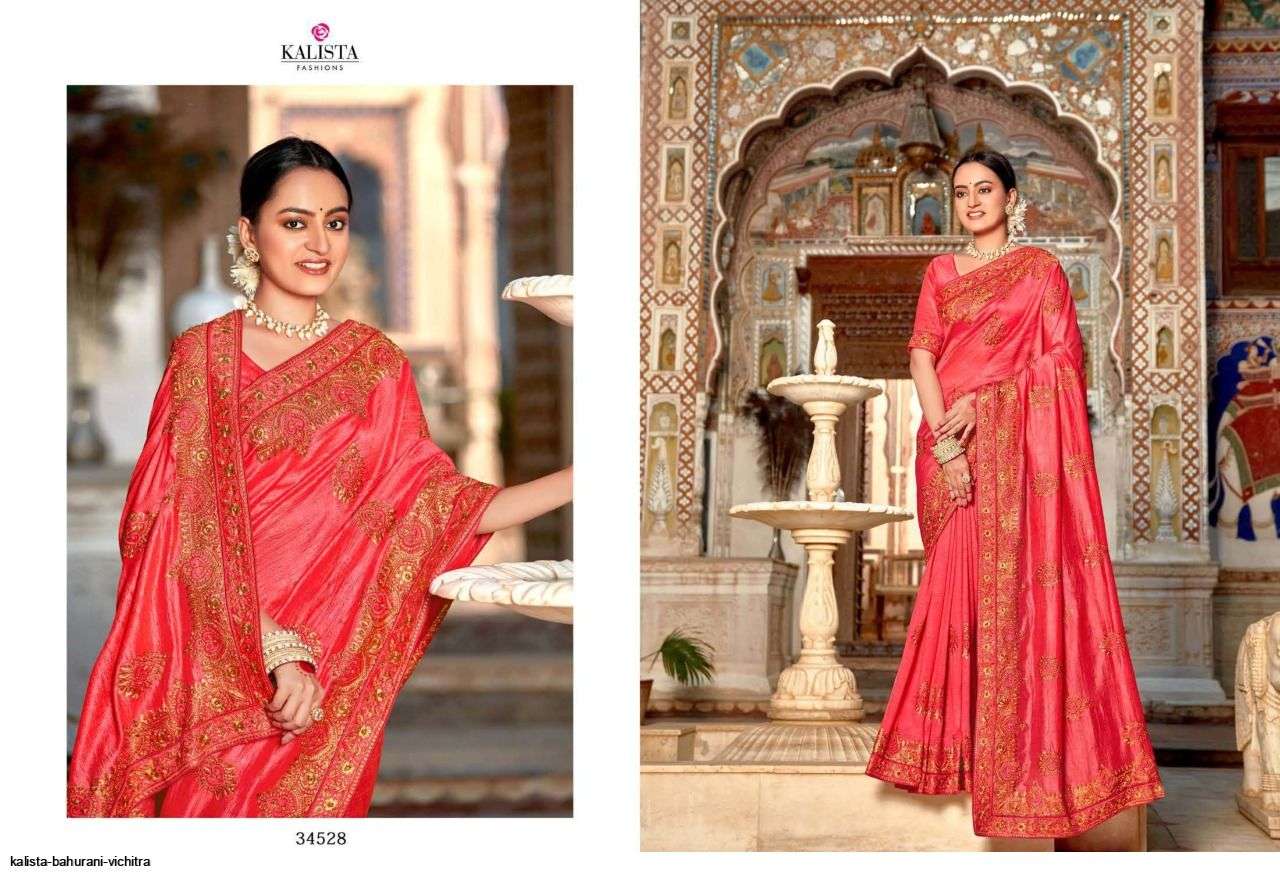 BAHURANI BY KALISTA FASHION 34521 TO 34528 SERIES INDIAN TRADITIONAL WEAR COLLECTION BEAUTIFUL STYLISH FANCY COLORFUL PARTY WEAR & OCCASIONAL WEAR VICHITRA SAREES AT WHOLESALE PRICE