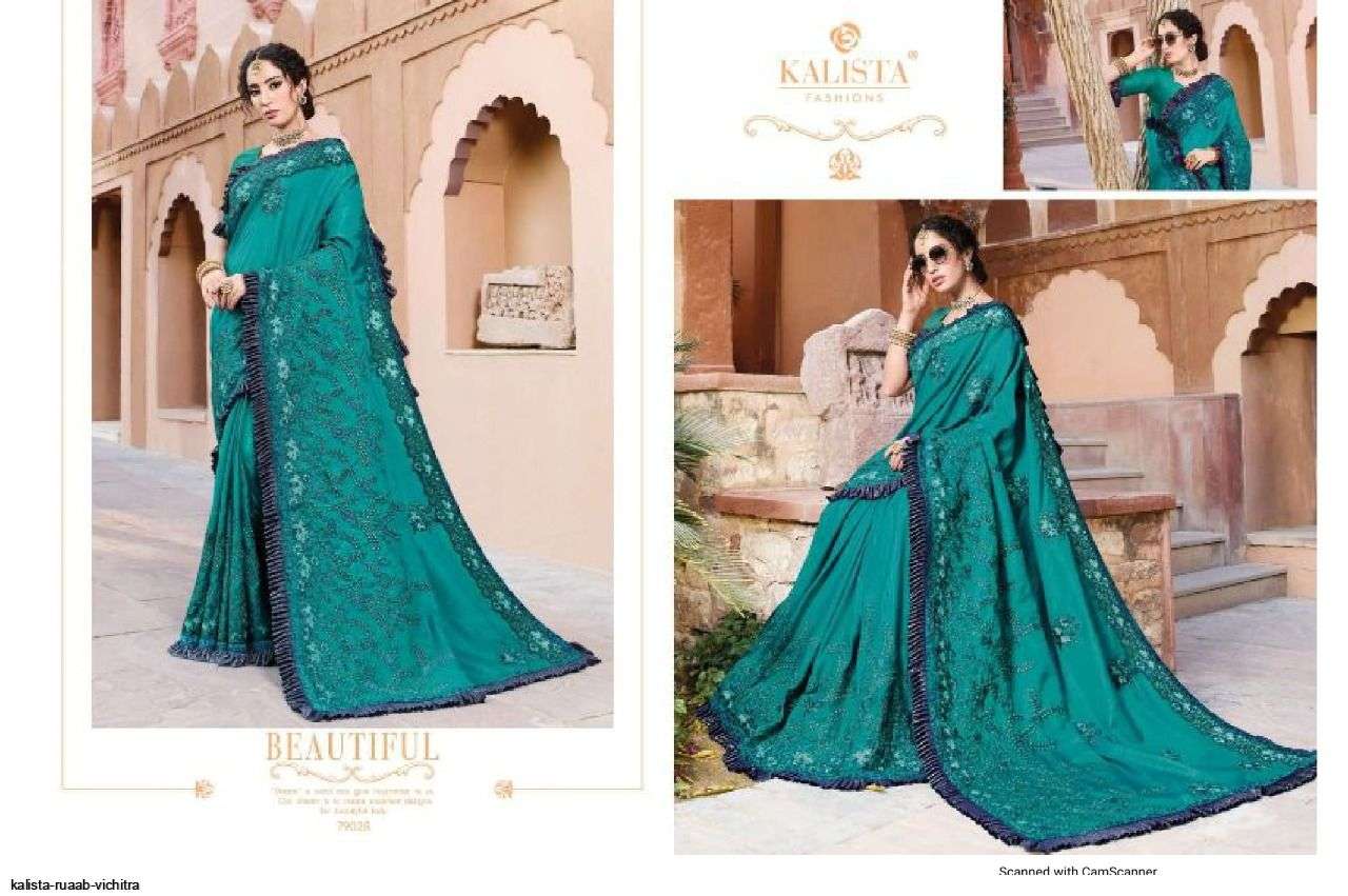 RUAAB VOL-4 BY KALISTA FASHION 79025 TO 79032 SERIES INDIAN TRADITIONAL WEAR COLLECTION BEAUTIFUL STYLISH FANCY COLORFUL PARTY WEAR & OCCASIONAL WEAR VICHITRA SAREES AT WHOLESALE PRICE