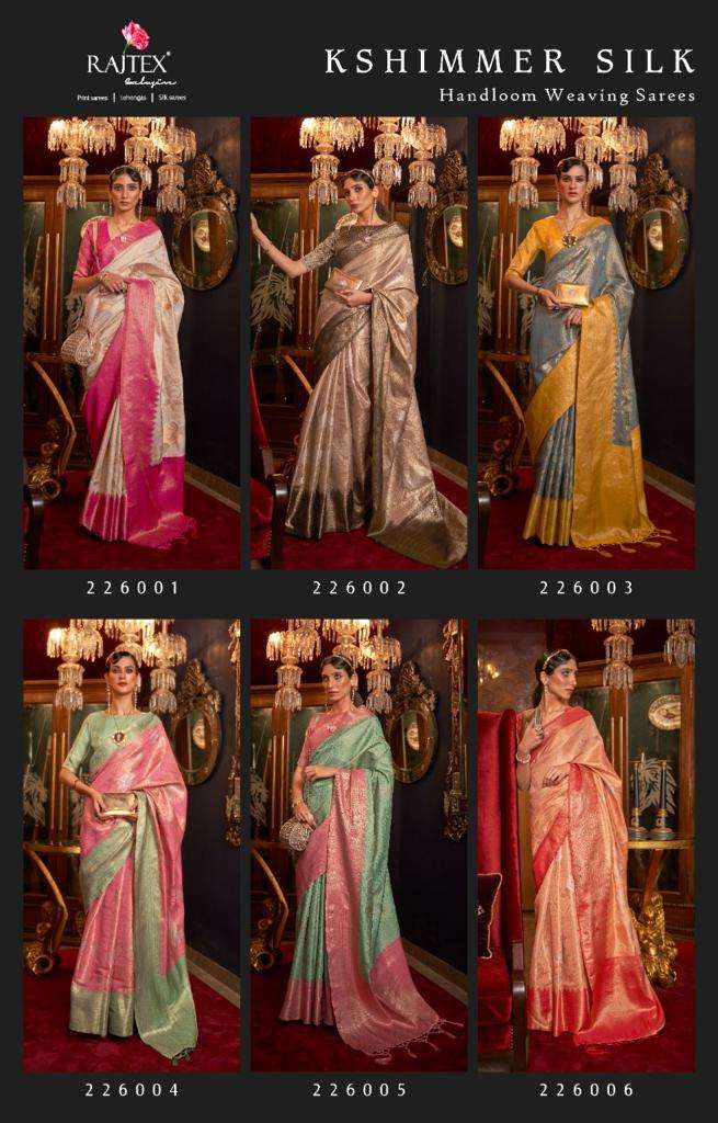 Kshimmer Silk By Raj Tex 226001 To 226006 Series Indian Traditional Wear Collection Beautiful Stylish Fancy Colorful Party Wear & Occasional Wear Handloom Silk Sarees At Wholesale Price