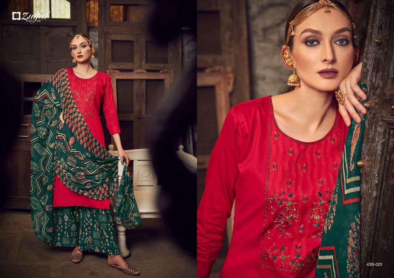 MANOHARI BY ZULFAT 430-001 TO 430-010 SERIES BEAUTIFUL SUITS COLORFUL STYLISH FANCY CASUAL WEAR & ETHNIC WEAR PURE JAM COTTON EMBROIDERED DRESSES AT WHOLESALE PRICE