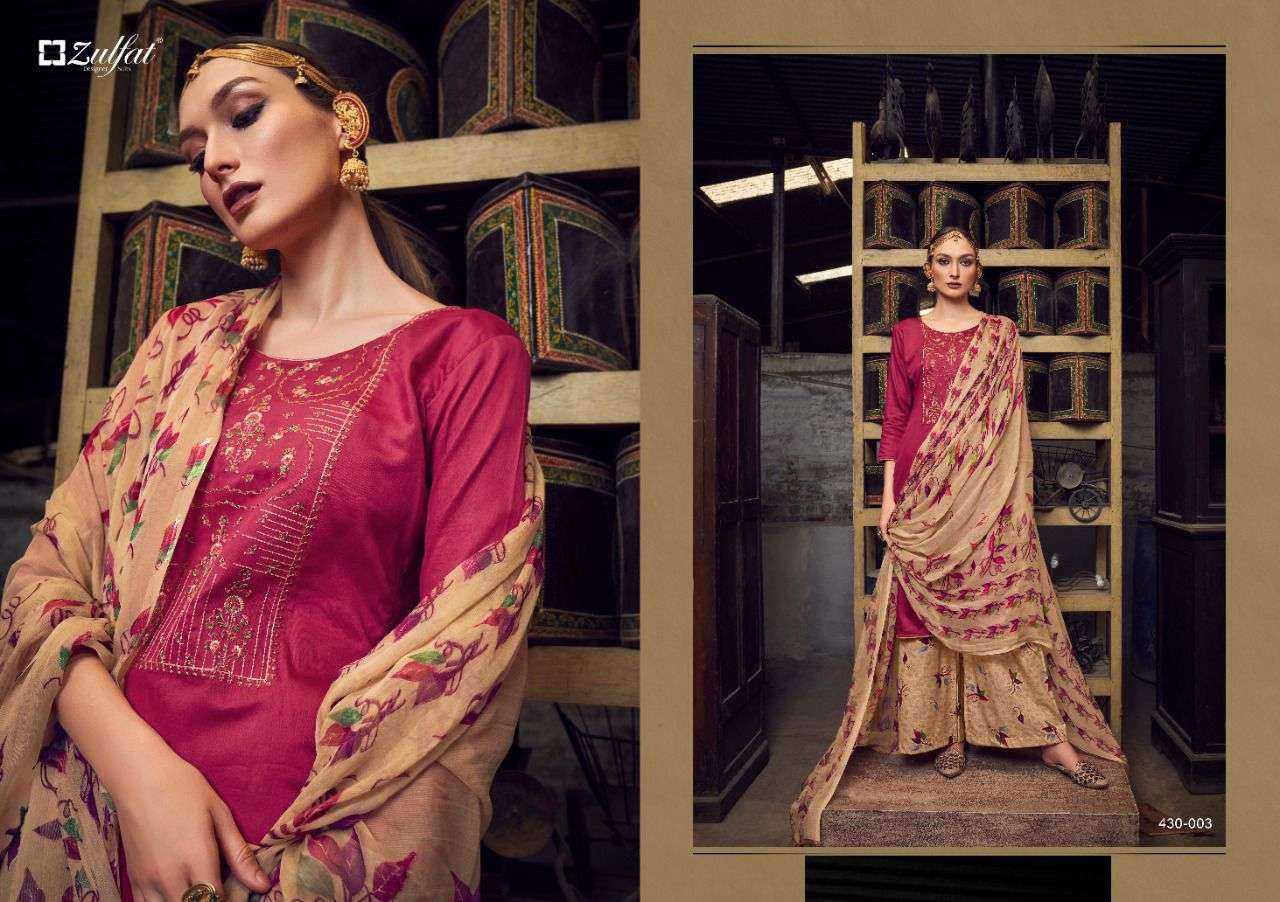 MANOHARI BY ZULFAT 430-001 TO 430-010 SERIES BEAUTIFUL SUITS COLORFUL STYLISH FANCY CASUAL WEAR & ETHNIC WEAR PURE JAM COTTON EMBROIDERED DRESSES AT WHOLESALE PRICE
