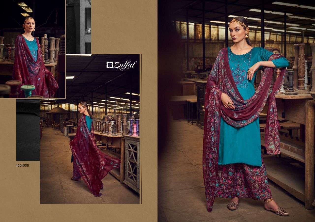 MANOHARI BY ZULFAT 430-001 TO 430-010 SERIES BEAUTIFUL SUITS COLORFUL STYLISH FANCY CASUAL WEAR & ETHNIC WEAR PURE JAM COTTON EMBROIDERED DRESSES AT WHOLESALE PRICE
