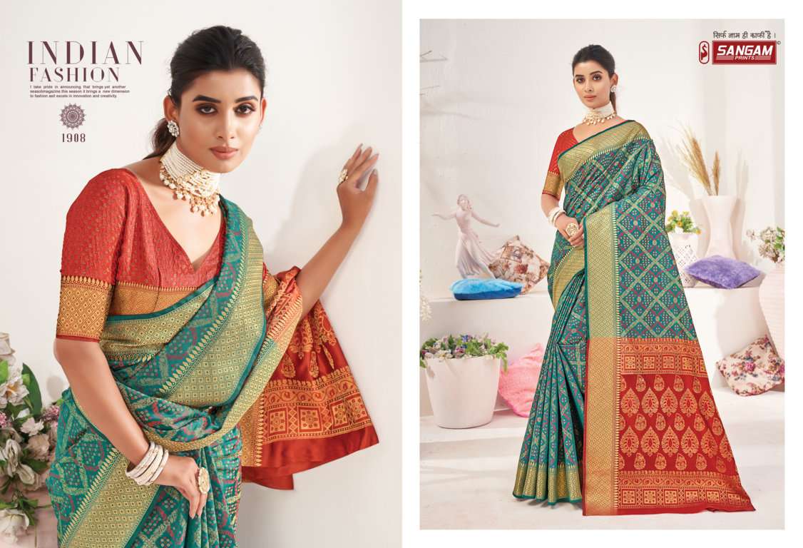 IKKAT PATOLA BY SANGAM PRINTS 1903 TO 1910 SERIES INDIAN TRADITIONAL WEAR COLLECTION BEAUTIFUL STYLISH FANCY COLORFUL PARTY WEAR & OCCASIONAL WEAR PATOLA SILK SAREES AT WHOLESALE PRICE