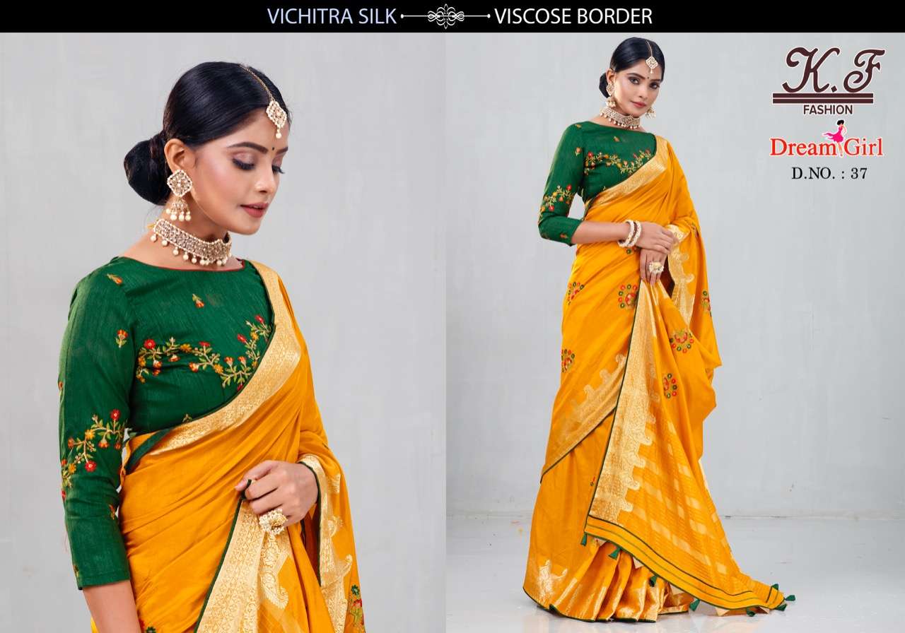DREAM GIRL BY KF FASHION INDIAN TRADITIONAL WEAR COLLECTION BEAUTIFUL STYLISH FANCY COLORFUL PARTY WEAR & OCCASIONAL WEAR VICHITRA SILK SAREES AT WHOLESALE PRICE