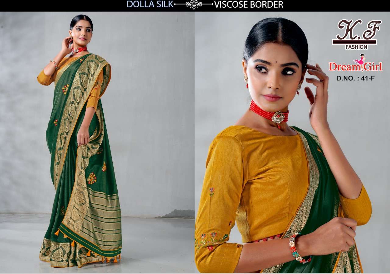 DREAM GIRL BY KF FASHION INDIAN TRADITIONAL WEAR COLLECTION BEAUTIFUL STYLISH FANCY COLORFUL PARTY WEAR & OCCASIONAL WEAR VICHITRA SILK SAREES AT WHOLESALE PRICE