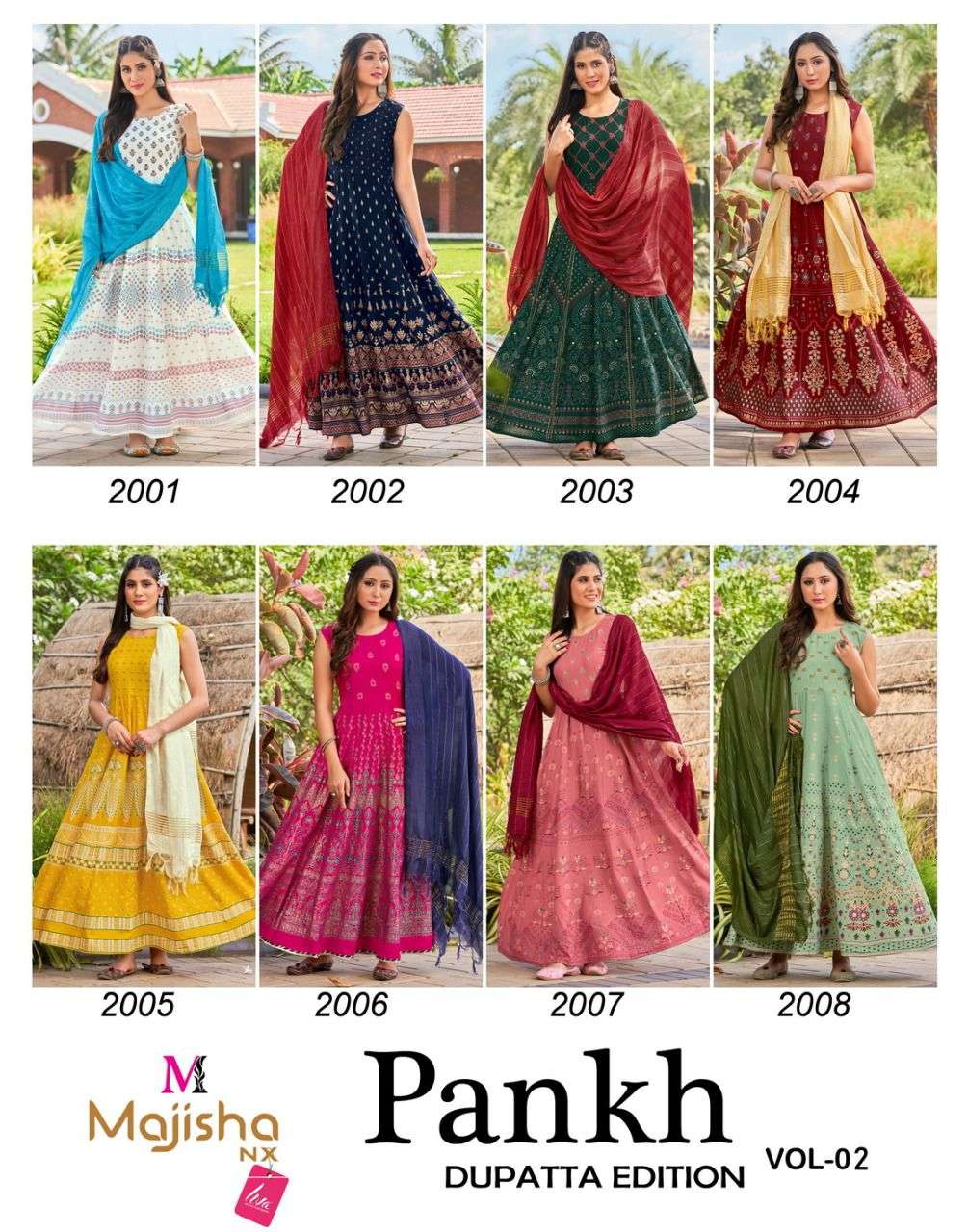 PANKH VOL-2 BY MAJISHA NX 1001 TO 1008 SERIES BEAUTIFUL STYLISH FANCY COLORFUL CASUAL WEAR & ETHNIC WEAR RAYON WITH WORK GOWNS WITH DUPATTA AT WHOLESALE PRICE