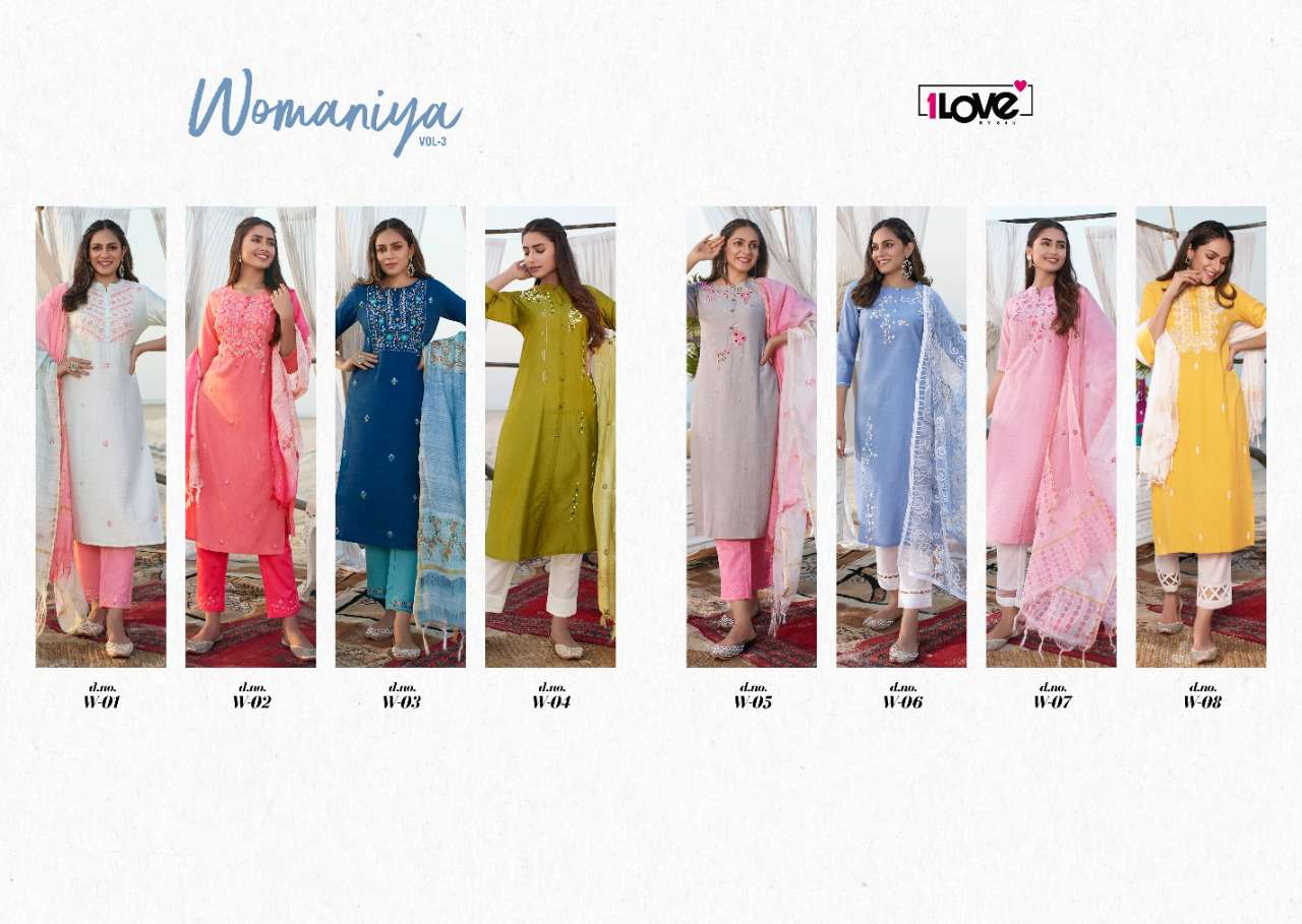 WOMANIYA VOL-3 BY 1 LOVE 01 TO 08 SERIES STYLISH FANCY BEAUTIFUL COLORFUL CASUAL WEAR & ETHNIC WEAR COTTON PRINT KURTIS AT WHOLESALE PRICE