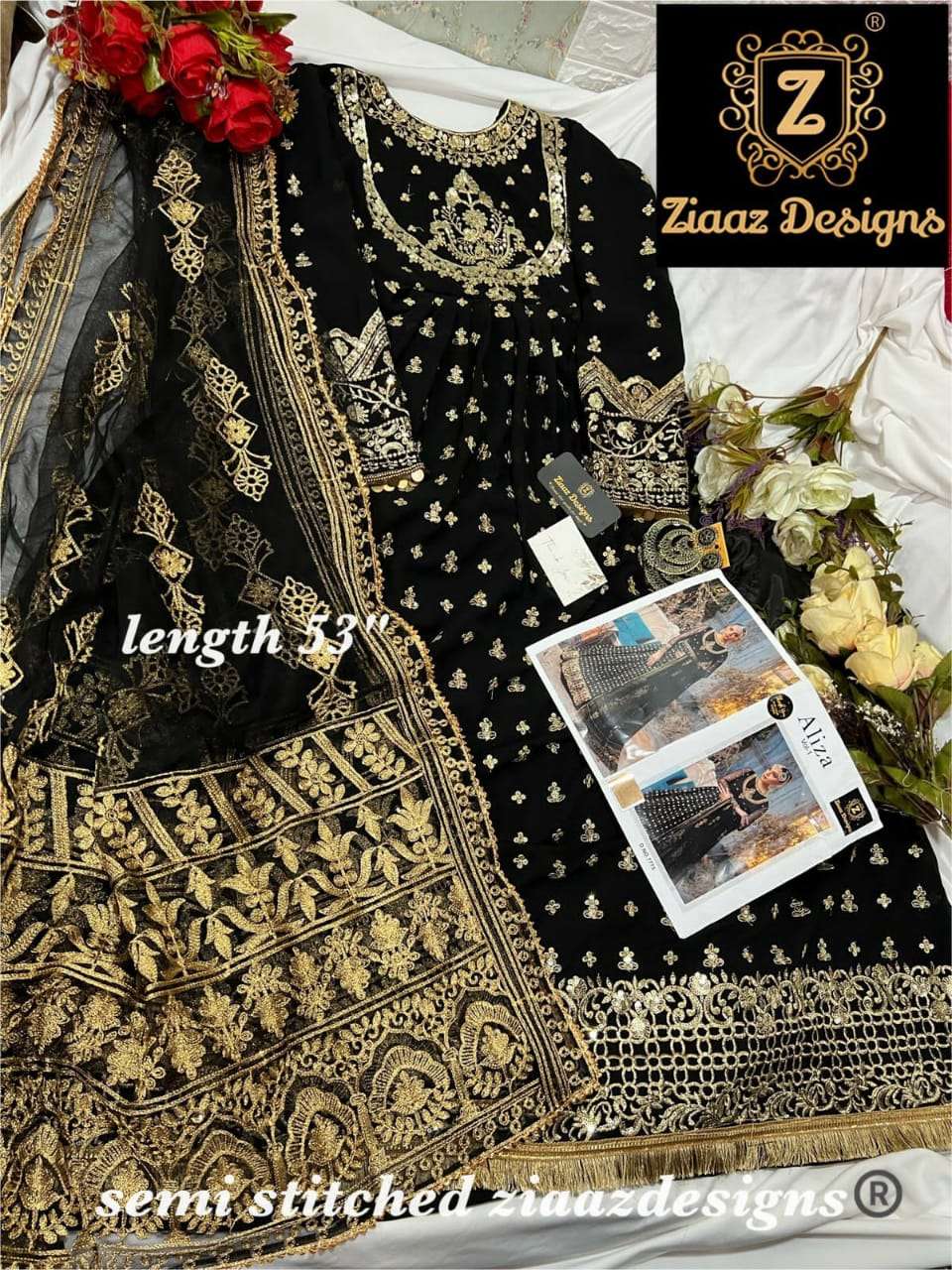 ALIZA VOL-1 BY ZIAAZ DESIGNS BEAUTIFUL SUITS COLORFUL STYLISH FANCY CASUAL WEAR & ETHNIC WEAR GEORGETTE EMBROIDERED DRESSES AT WHOLESALE PRICE