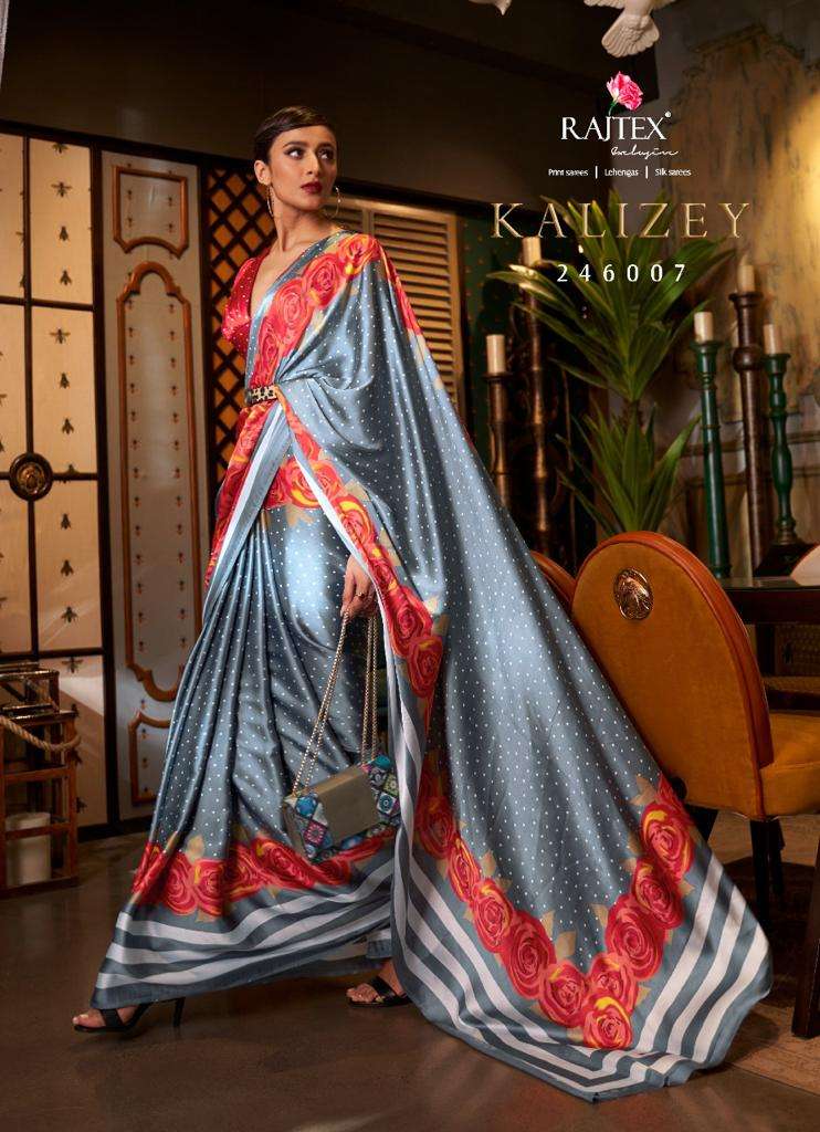 Kalizey By Raj Tex 246001 To 246018 Series Indian Traditional Wear Collection Beautiful Stylish Fancy Colorful Party Wear & Occasional Wear Satin Crepe Sarees At Wholesale Price