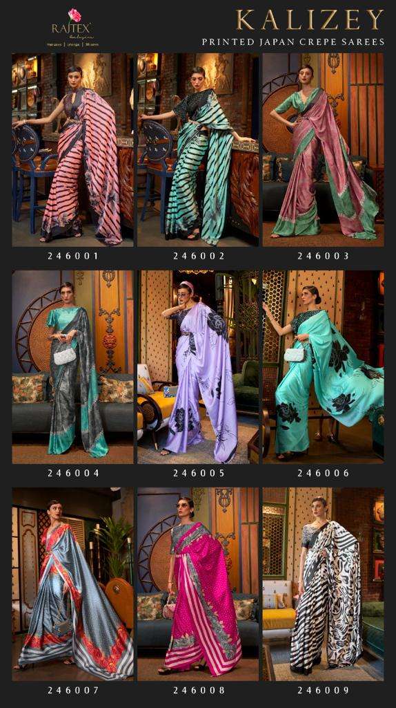 Kalizey By Raj Tex 246001 To 246018 Series Indian Traditional Wear Collection Beautiful Stylish Fancy Colorful Party Wear & Occasional Wear Satin Crepe Sarees At Wholesale Price