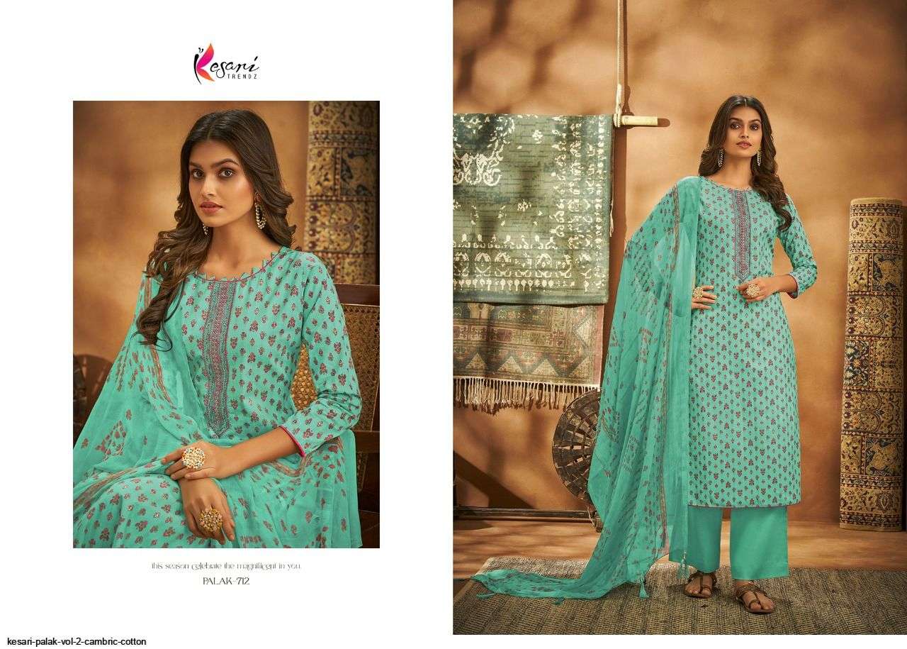 PALAK VOL-2 BY KESARI TRENDZ 709 TO 716 SERIES BEAUTIFUL SUITS COLORFUL STYLISH FANCY CASUAL WEAR & ETHNIC WEAR PURE CAMBRIC COTTON EMBROIDERED DRESSES AT WHOLESALE PRICE