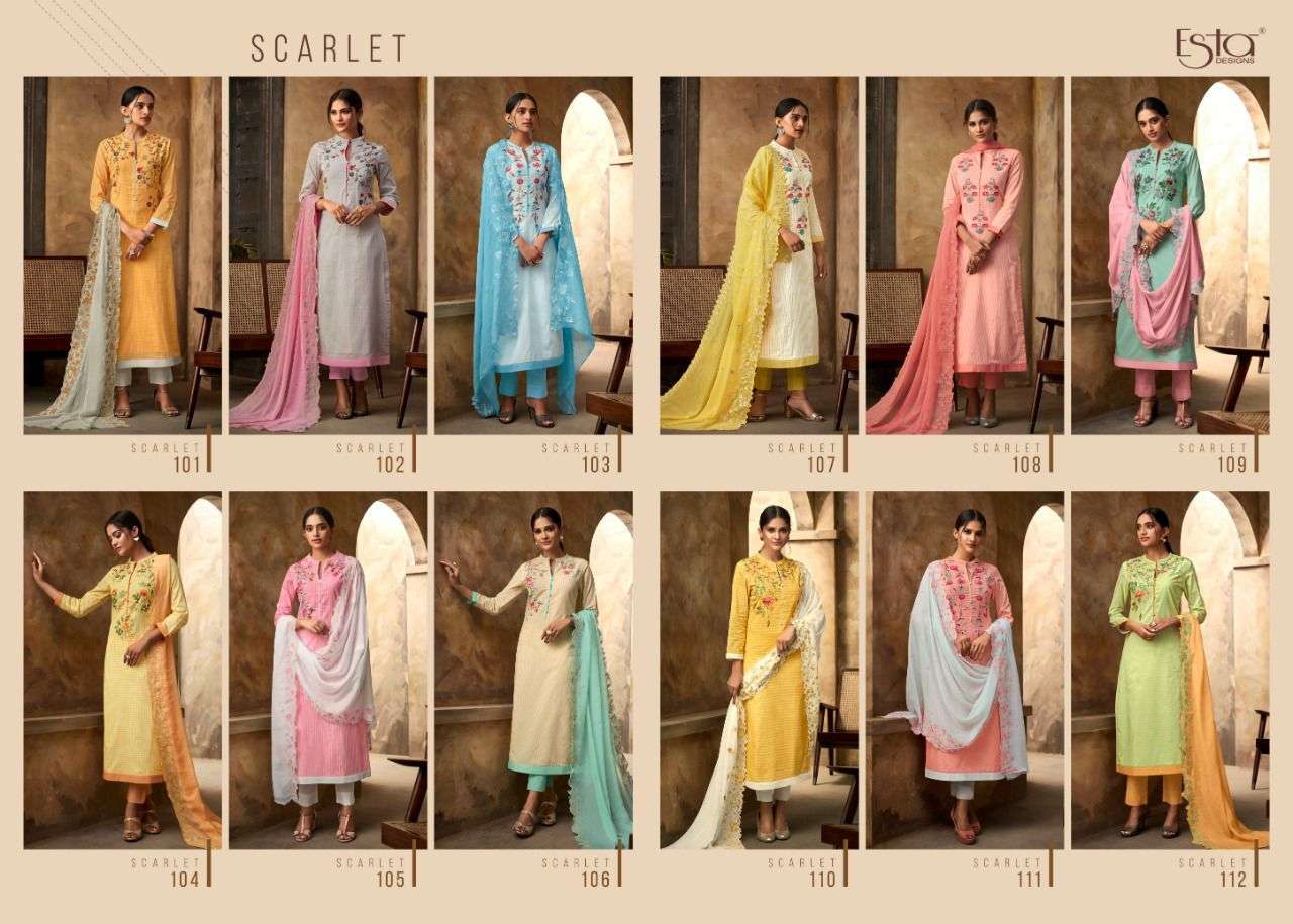 SCARLET BY ESTA DESIGNS 101 TO 112 SERIES BEAUTIFUL SUITS COLORFUL STYLISH FANCY CASUAL WEAR & ETHNIC WEAR GEORGETTE DIGITAL PRINT DRESSES AT WHOLESALE PRICE