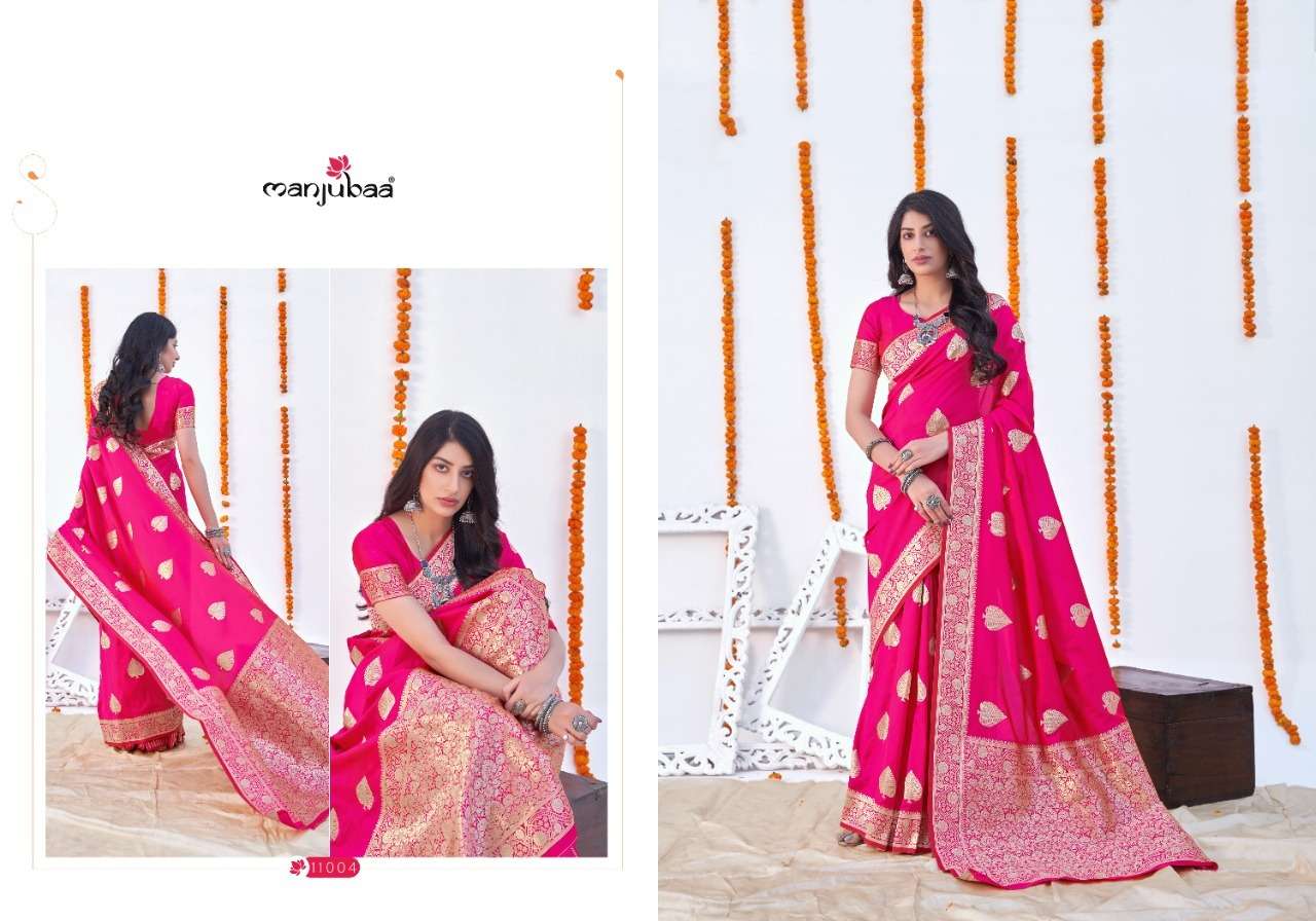MAAISHA SILK VOL-3 BY MANJUBAA CLOTHING 11001 TO 11009 SERIES INDIAN TRADITIONAL WEAR COLLECTION BEAUTIFUL STYLISH FANCY COLORFUL PARTY WEAR & OCCASIONAL WEAR SILK SAREES AT WHOLESALE PRICE