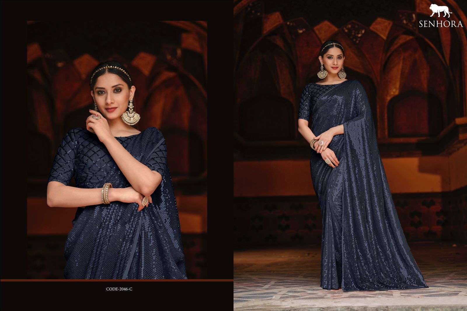 Bahamas By Senhora Dresses 2046-A To 2046-D Series Indian Traditional Wear Collection Beautiful Stylish Fancy Colorful Party Wear & Occasional Wear Georgette With Work Sarees At Wholesale Price